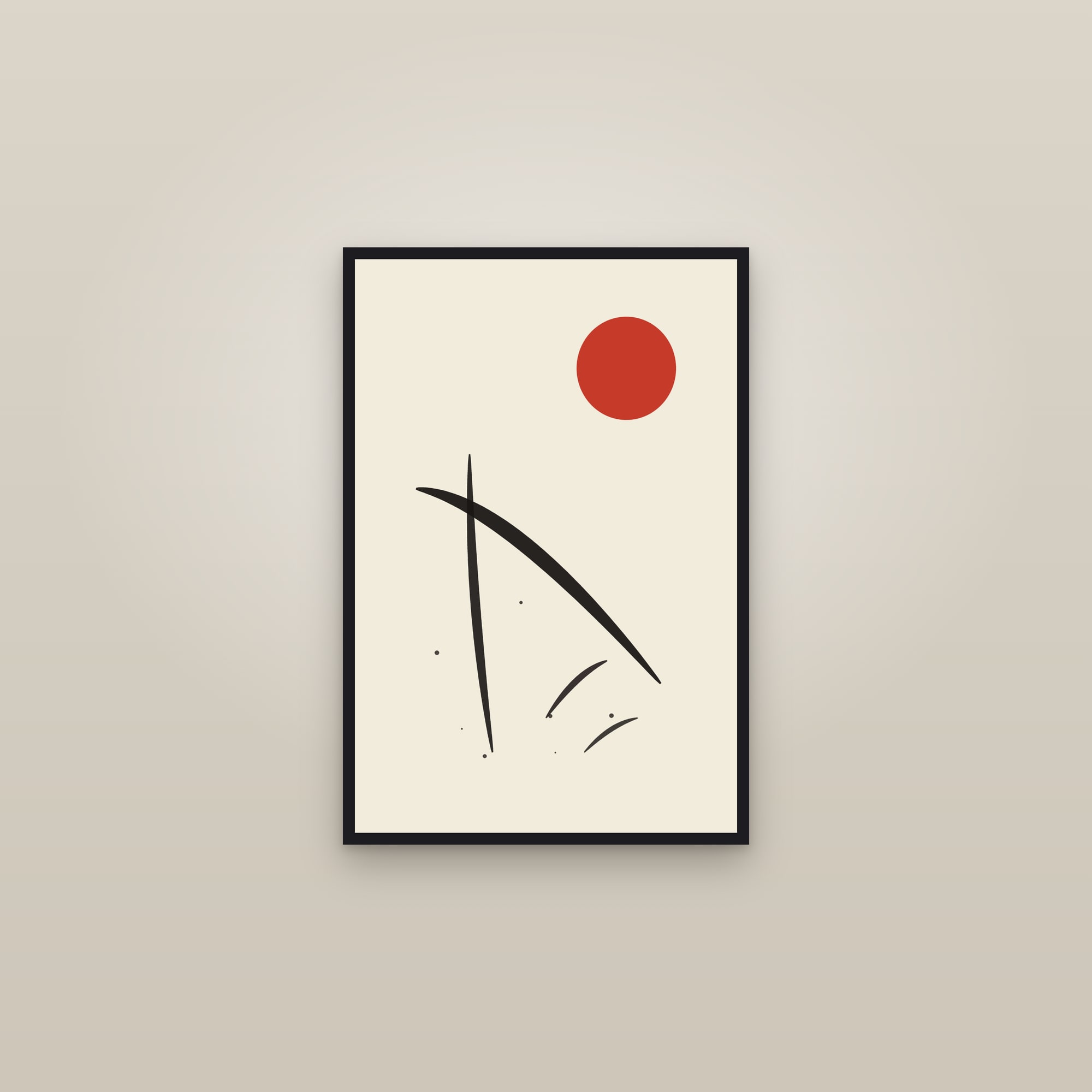 Sumi-e Brush Art Print — Minimalist Ink Poster · Modern Abstract Wall Art — framed in a gallery setting
