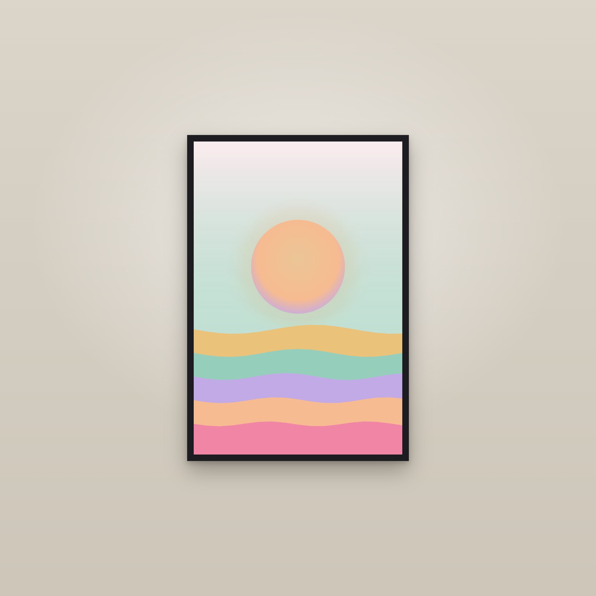 Dawn Boho Sun Art Print — Bold Abstract Sun & Horizon Poster · Modern Wall Art — framed in a gallery setting