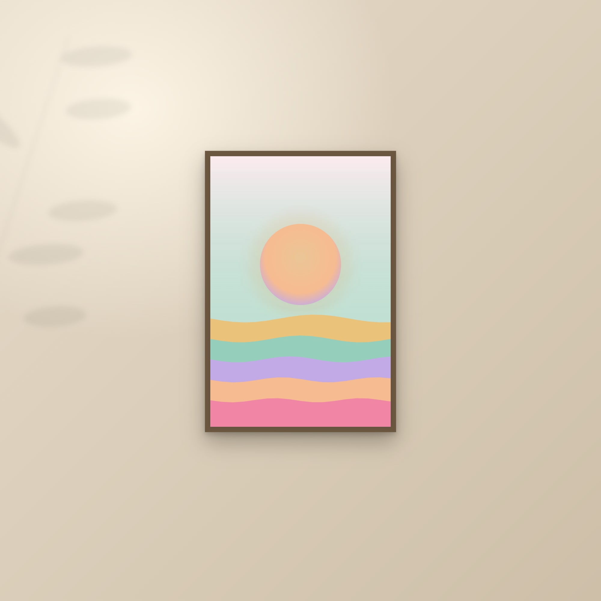 Dawn Boho Sun Art Print — Bold Abstract Sun & Horizon Poster · Modern Wall Art — framed and styled on a sunlit wall