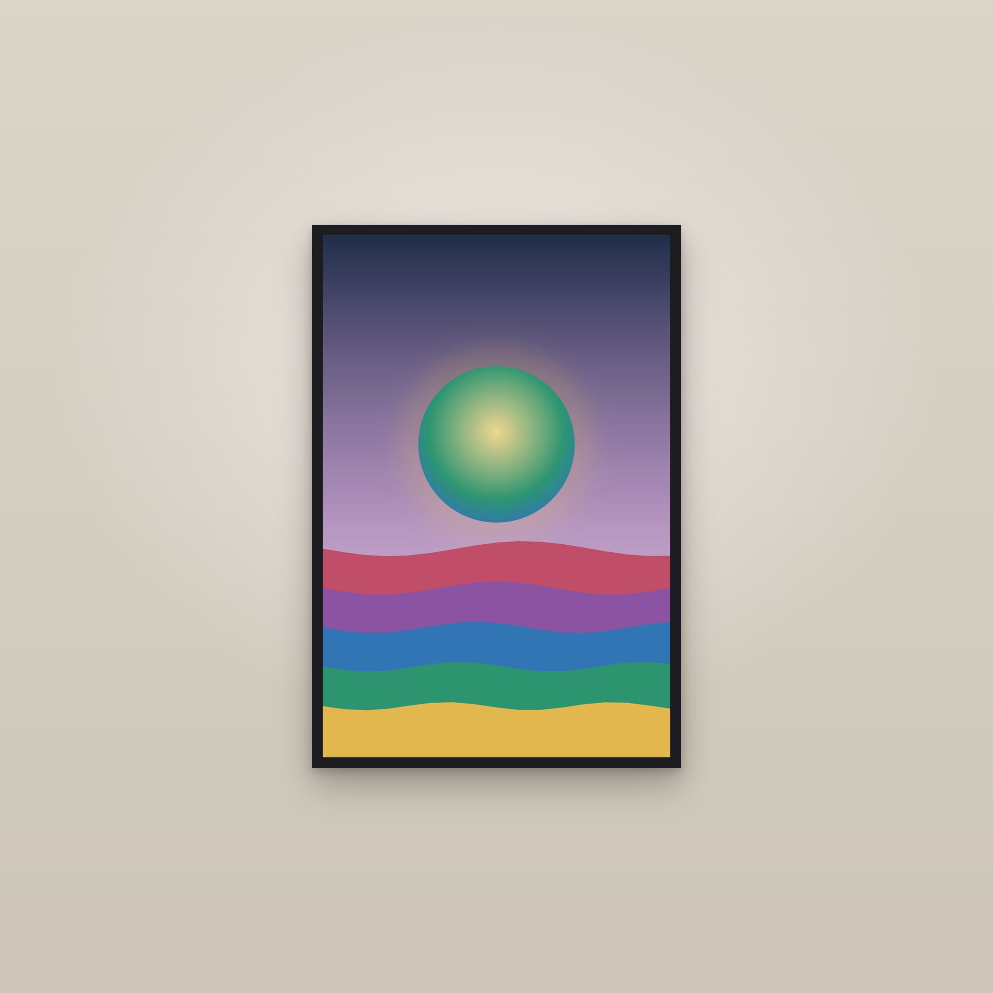 Jewel Boho Sun Art Print — Bold Abstract Sun & Horizon Poster · Modern Wall Art — framed in a gallery setting