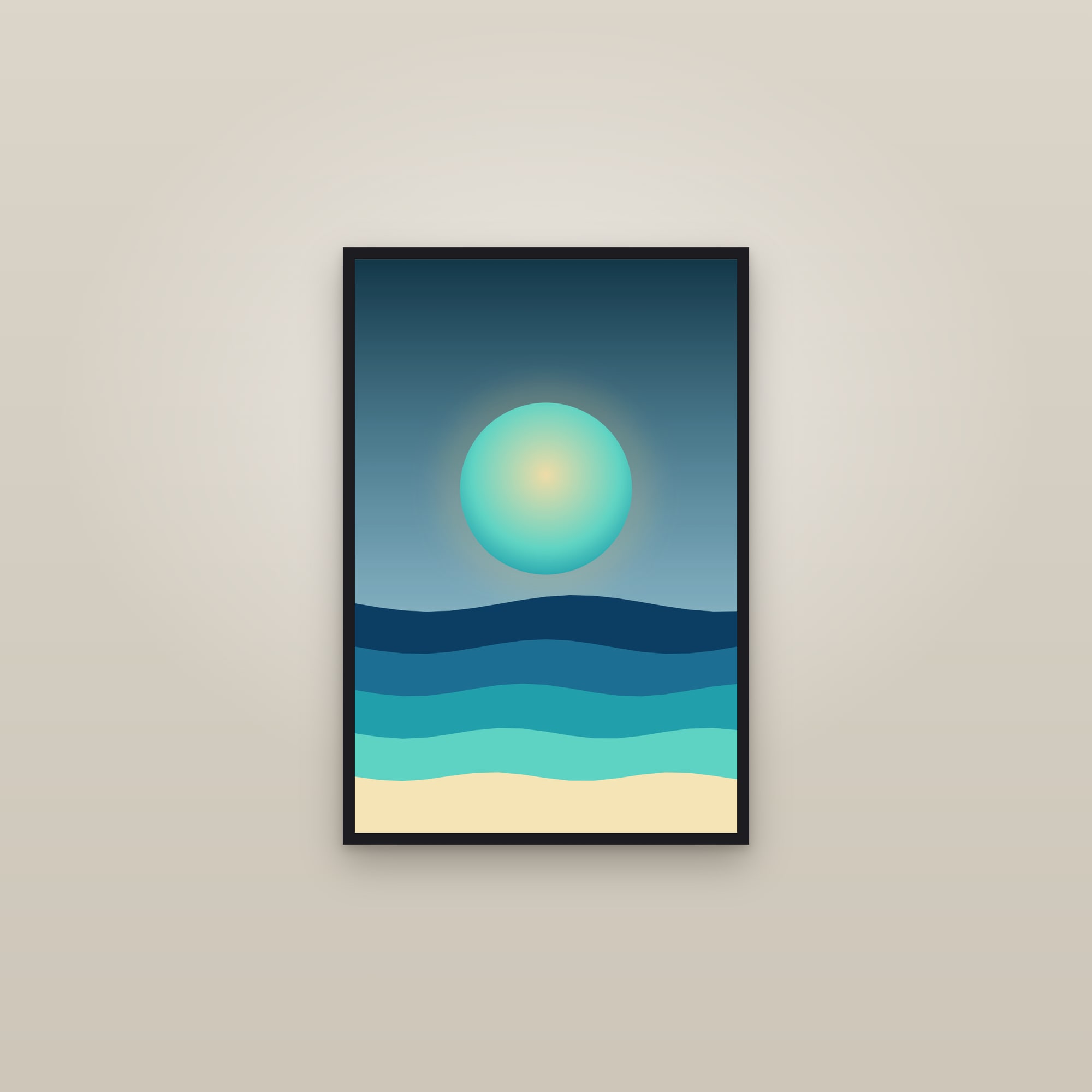 Ocean Boho Sun Art Print — Bold Abstract Sun & Horizon Poster · Modern Wall Art — framed in a gallery setting