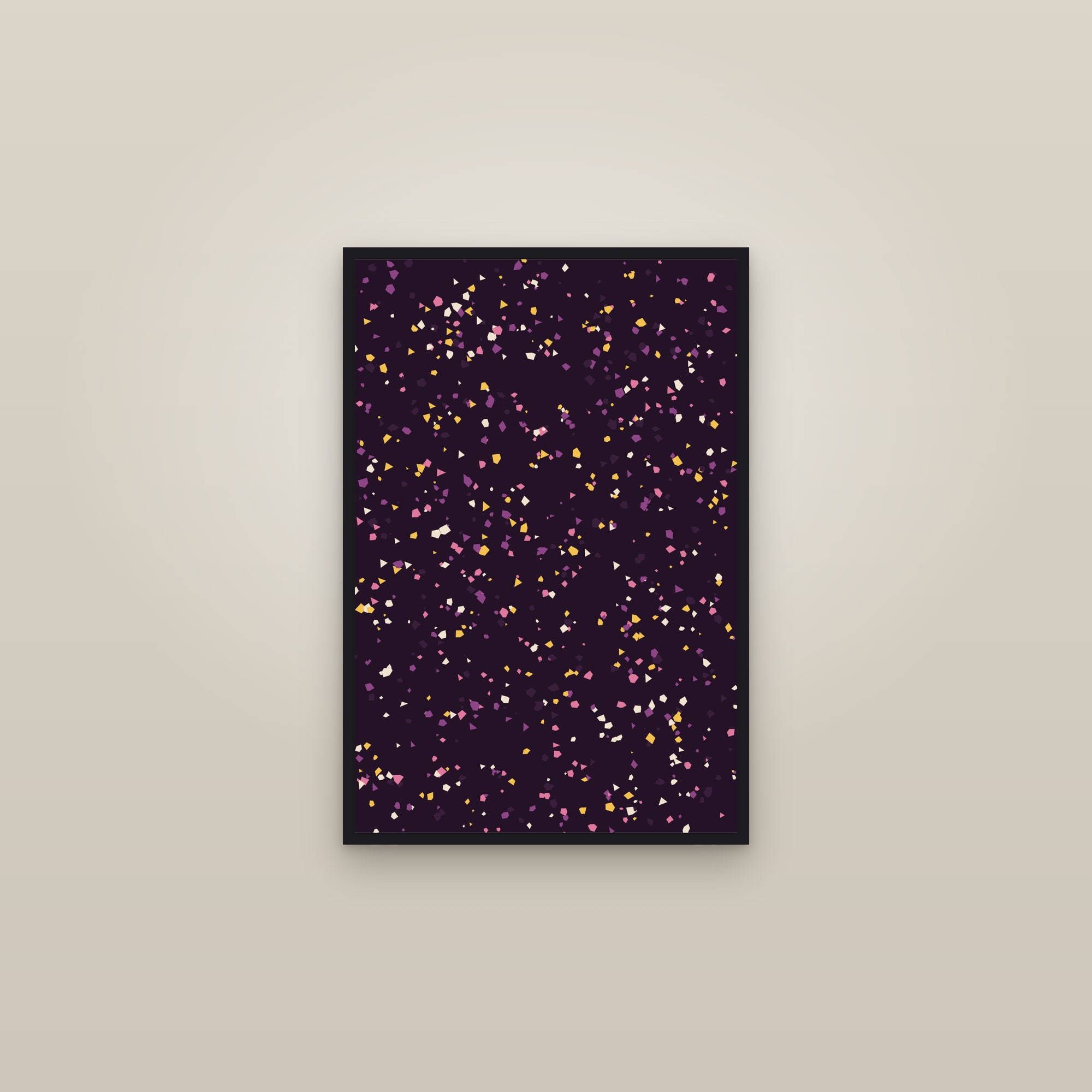 Plum Terrazzo Art Print — Bold Speckled Pattern Poster · Modern Wall Art — framed in a gallery setting