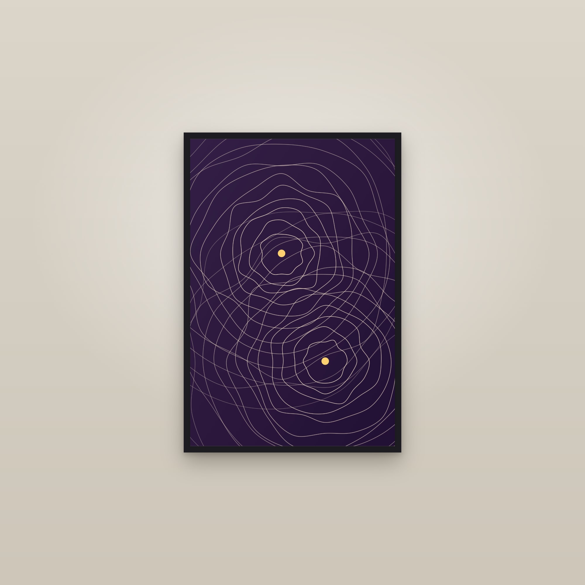 Sunset Topographic Art Print — Bold Contour Line Art Poster · Modern Wall Art — framed in a gallery setting