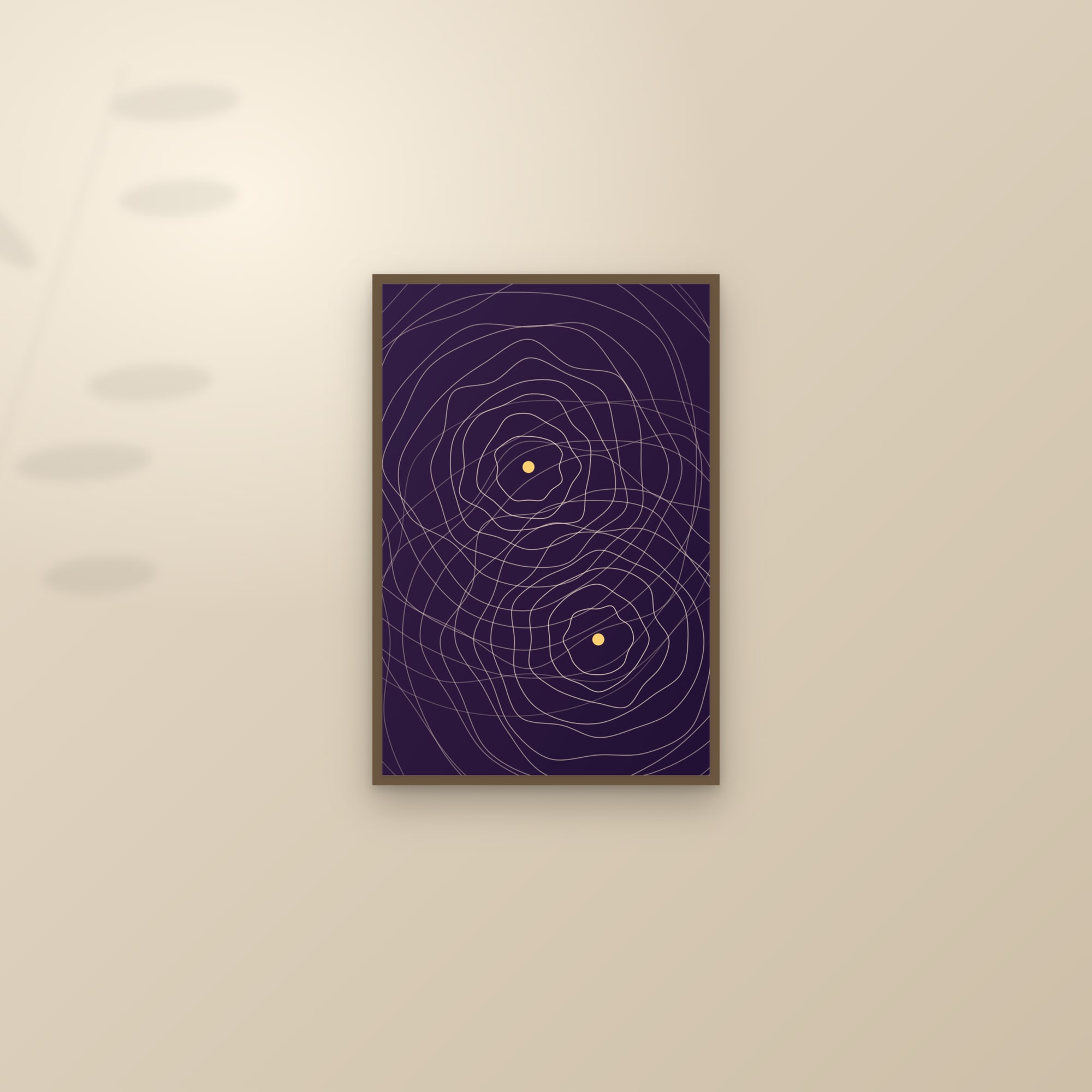 Sunset Topographic Art Print — Bold Contour Line Art Poster · Modern Wall Art — framed and styled on a sunlit wall