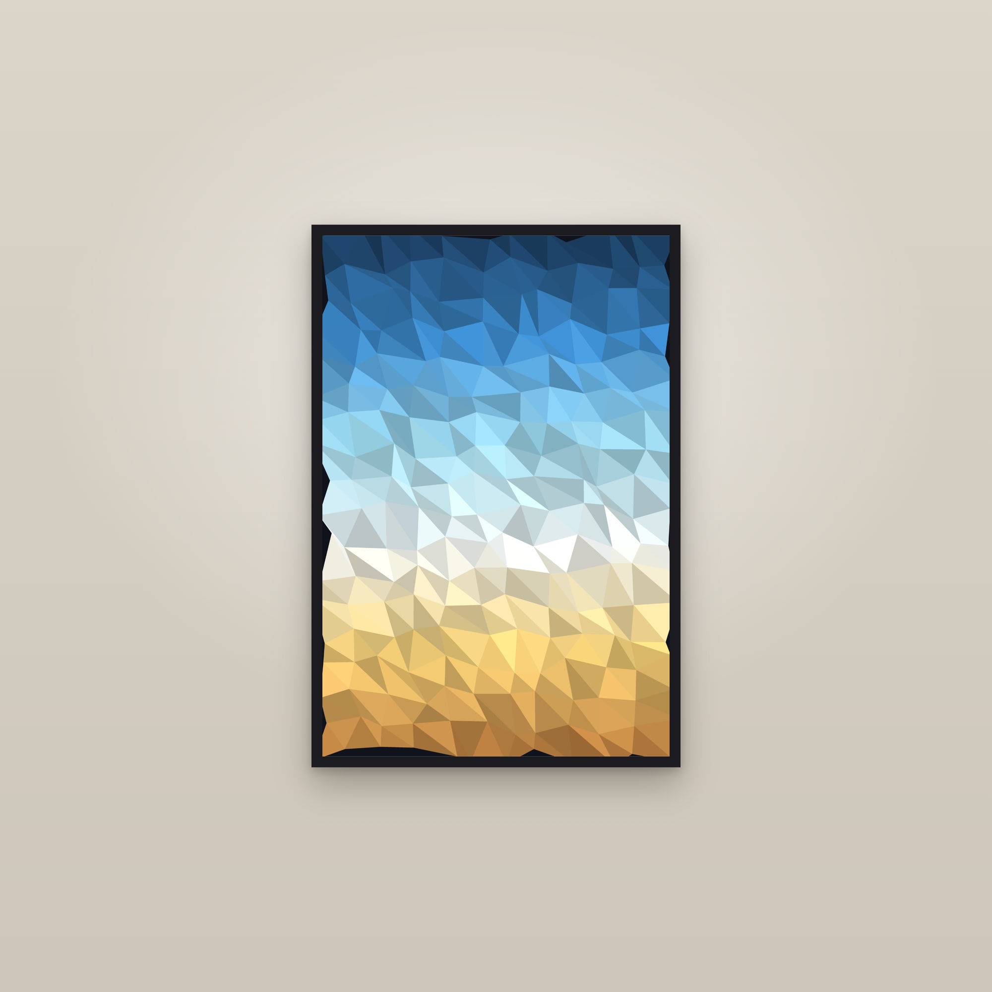 Arctic Low-Poly Triangles Art Print — Bold Geometric Gradient Poster · Modern Wall Art — framed in a gallery setting