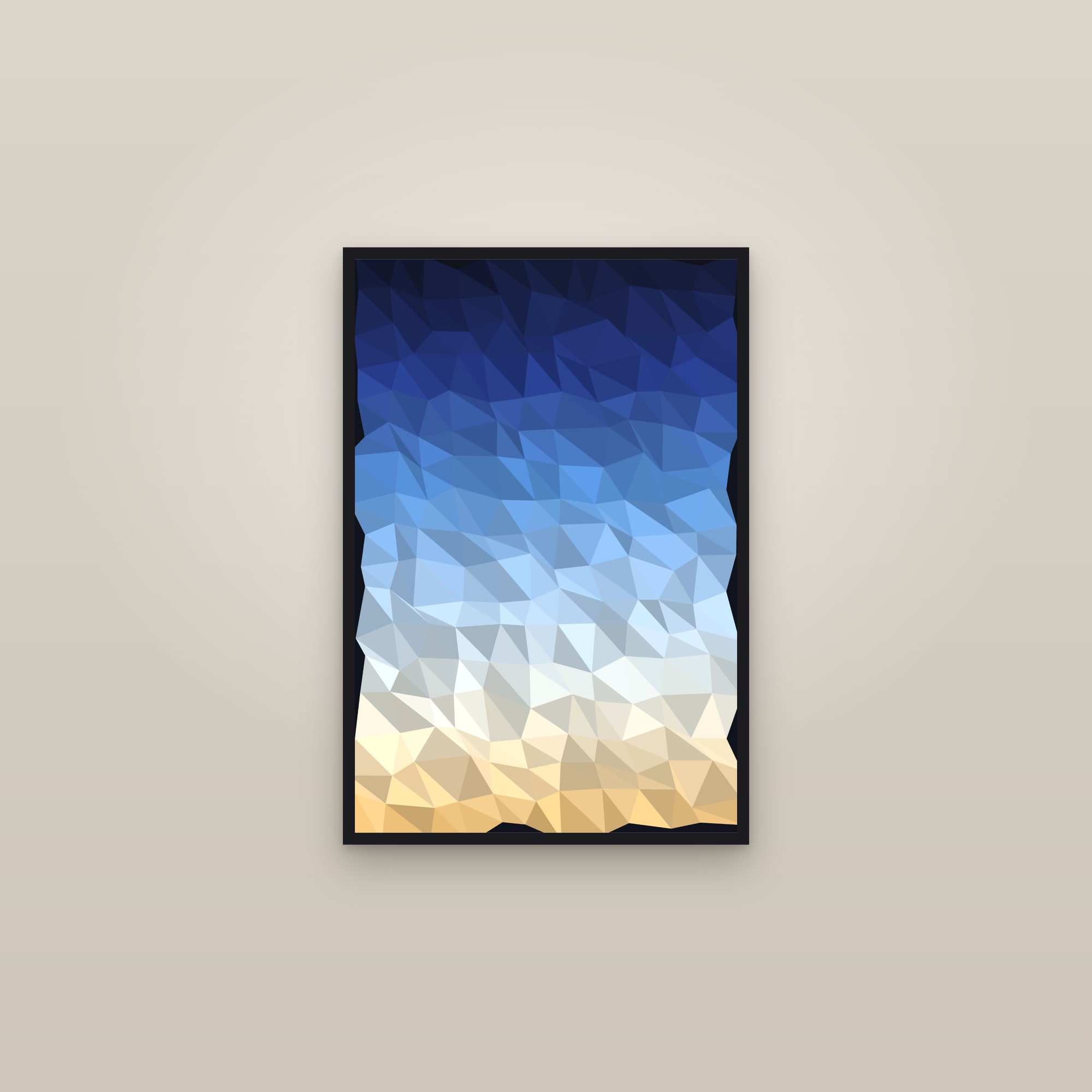 Dawn Low-Poly Triangles Art Print — Bold Geometric Gradient Poster · Modern Wall Art — framed in a gallery setting
