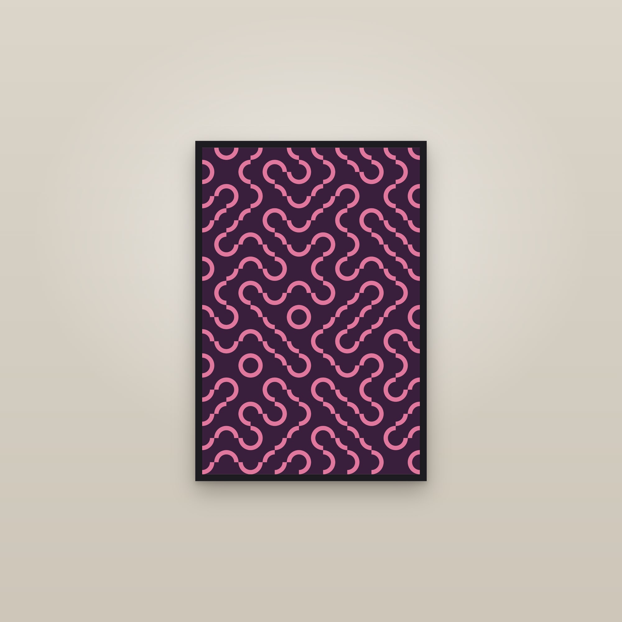 Plum Truchet Tiles Art Print — Bold Geometric Maze Pattern Poster · Modern Wall Art — framed in a gallery setting