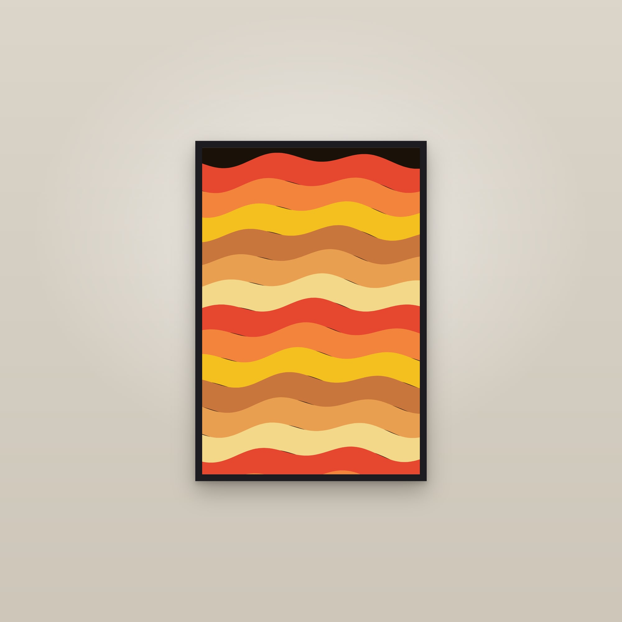 Amber Rainbow Wave Art Print — Bold Op Art Stripe Poster · Modern Wall Art — framed in a gallery setting