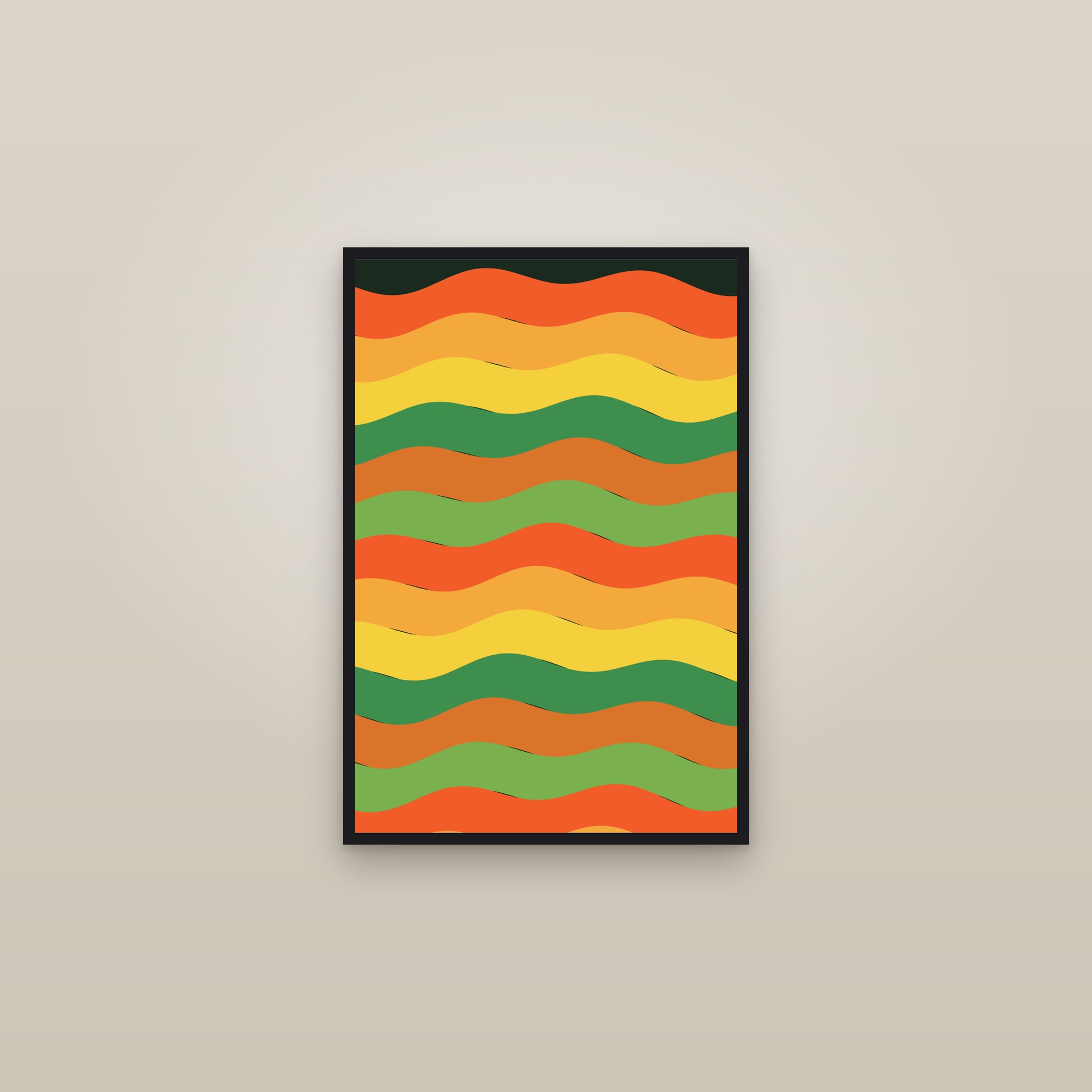 Citrus Rainbow Wave Art Print — Bold Op Art Stripe Poster · Modern Wall Art — framed in a gallery setting