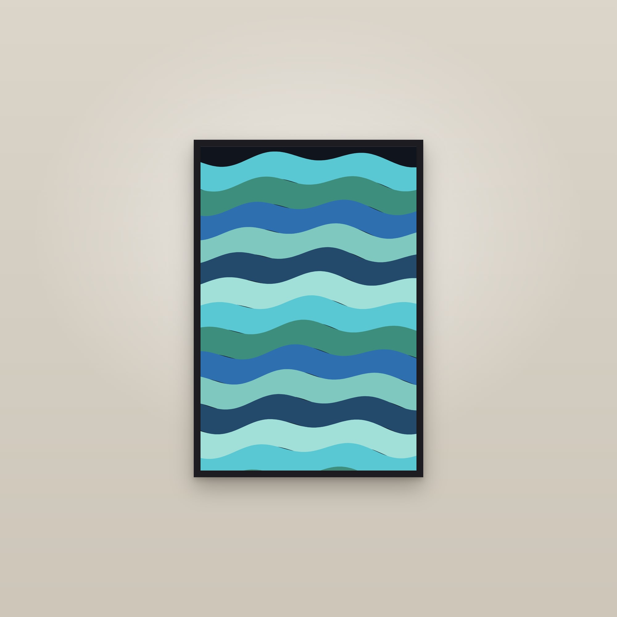 Ocean Rainbow Wave Art Print — Bold Op Art Stripe Poster · Modern Wall Art — framed in a gallery setting