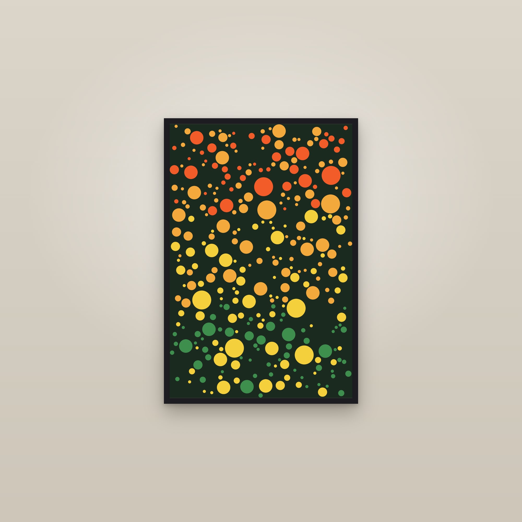 Citrus Circle Packing Ombré Art Print — Bold Gradient Dot Poster · Modern Wall Art — framed in a gallery setting