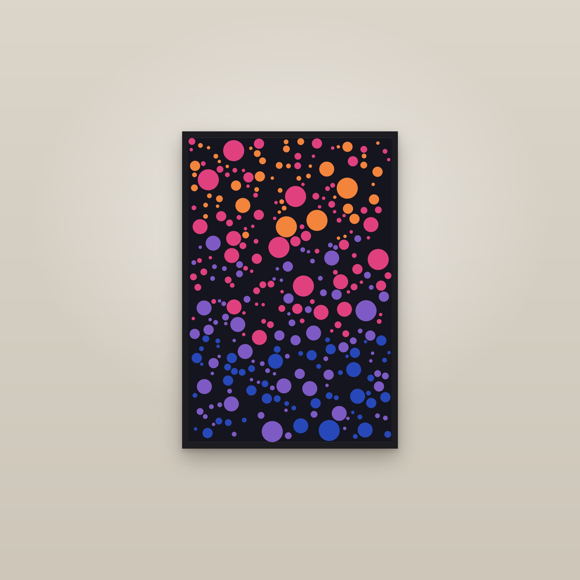 Sunset Night Circle Packing Ombré Art Print — Bold Gradient Dot Poster · Modern Wall Art — framed in a gallery setting
