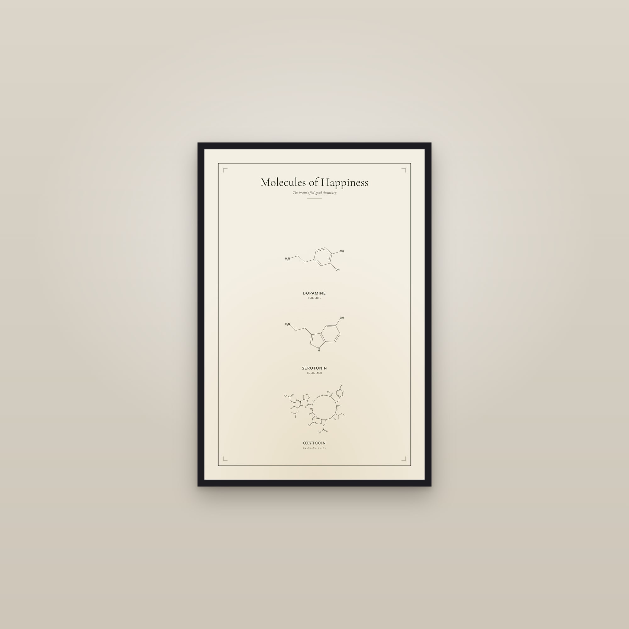 Molecules of Happiness — framed in a gallery setting