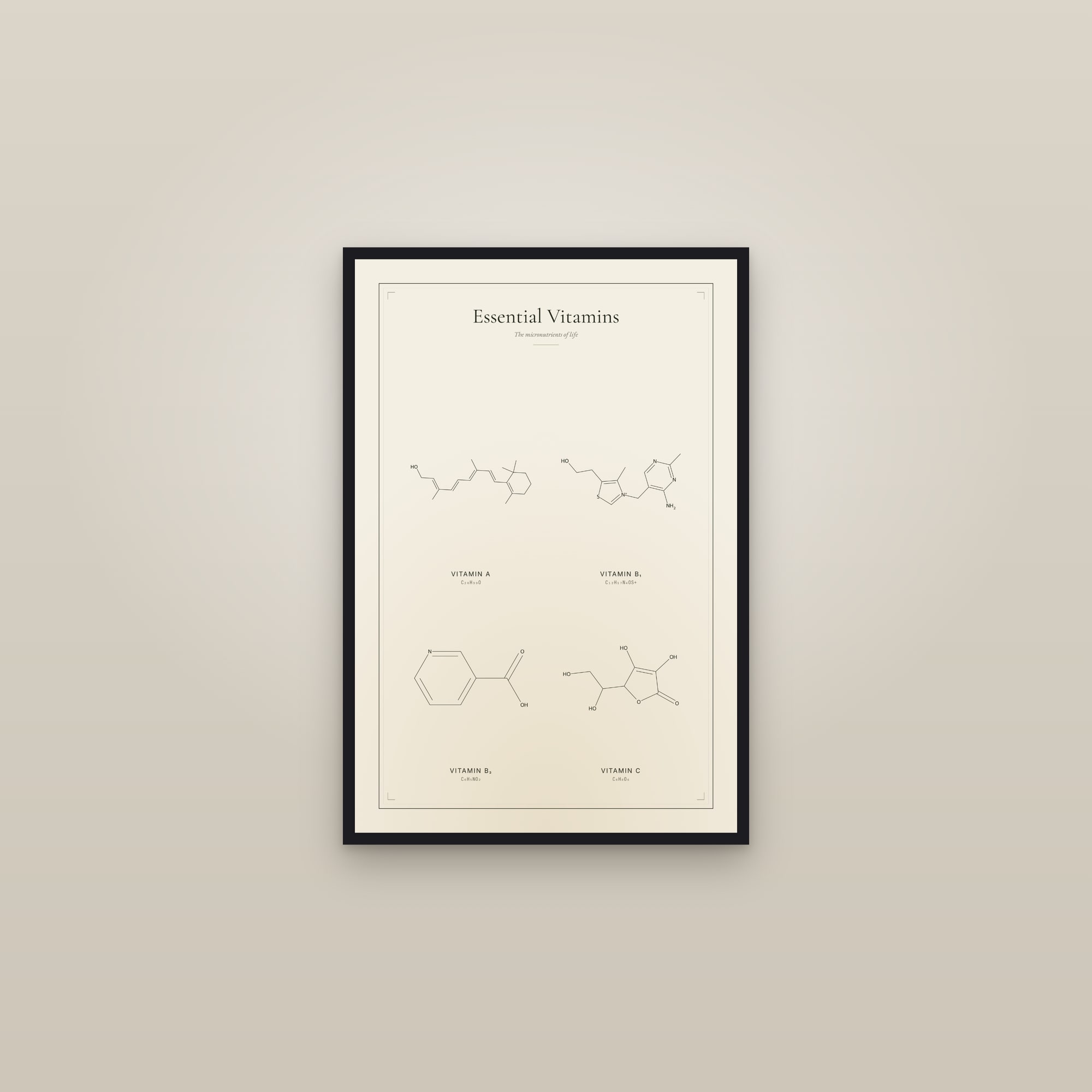 Essential Vitamins — framed in a gallery setting