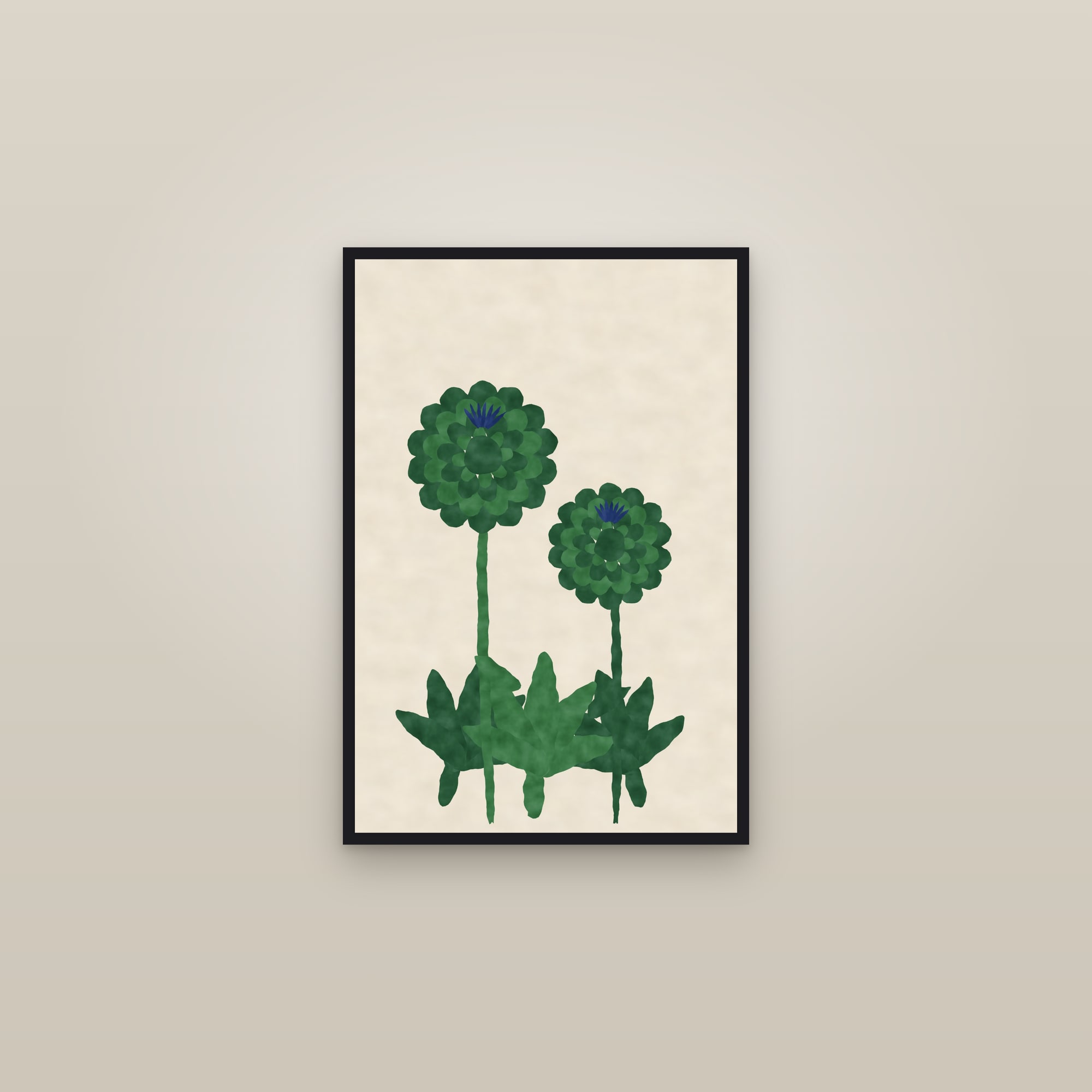 Artichoke Print — The Cardoon Heads — framed in a gallery setting