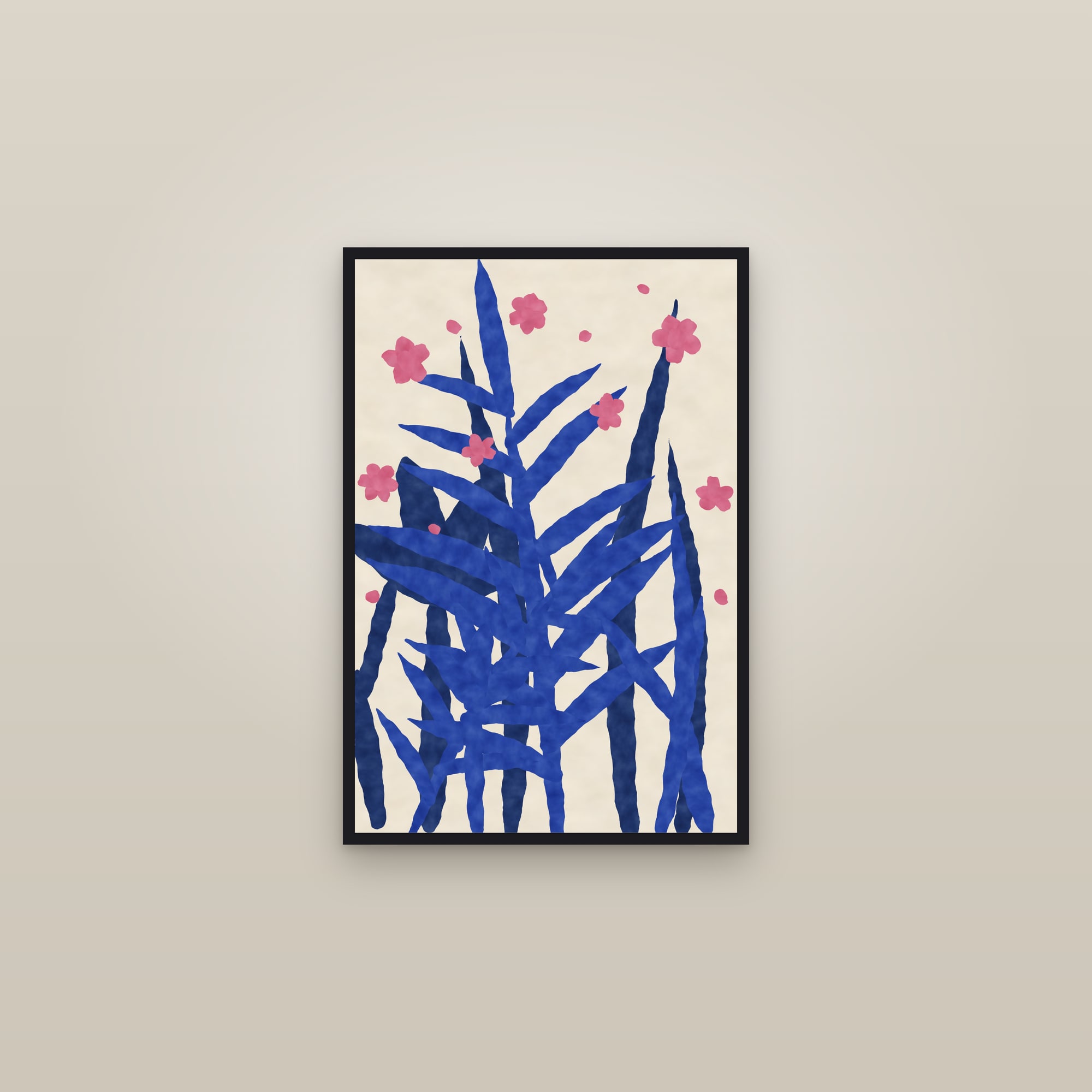 Fern Print (Blue Frond) — The Fern Bank — framed in a gallery setting