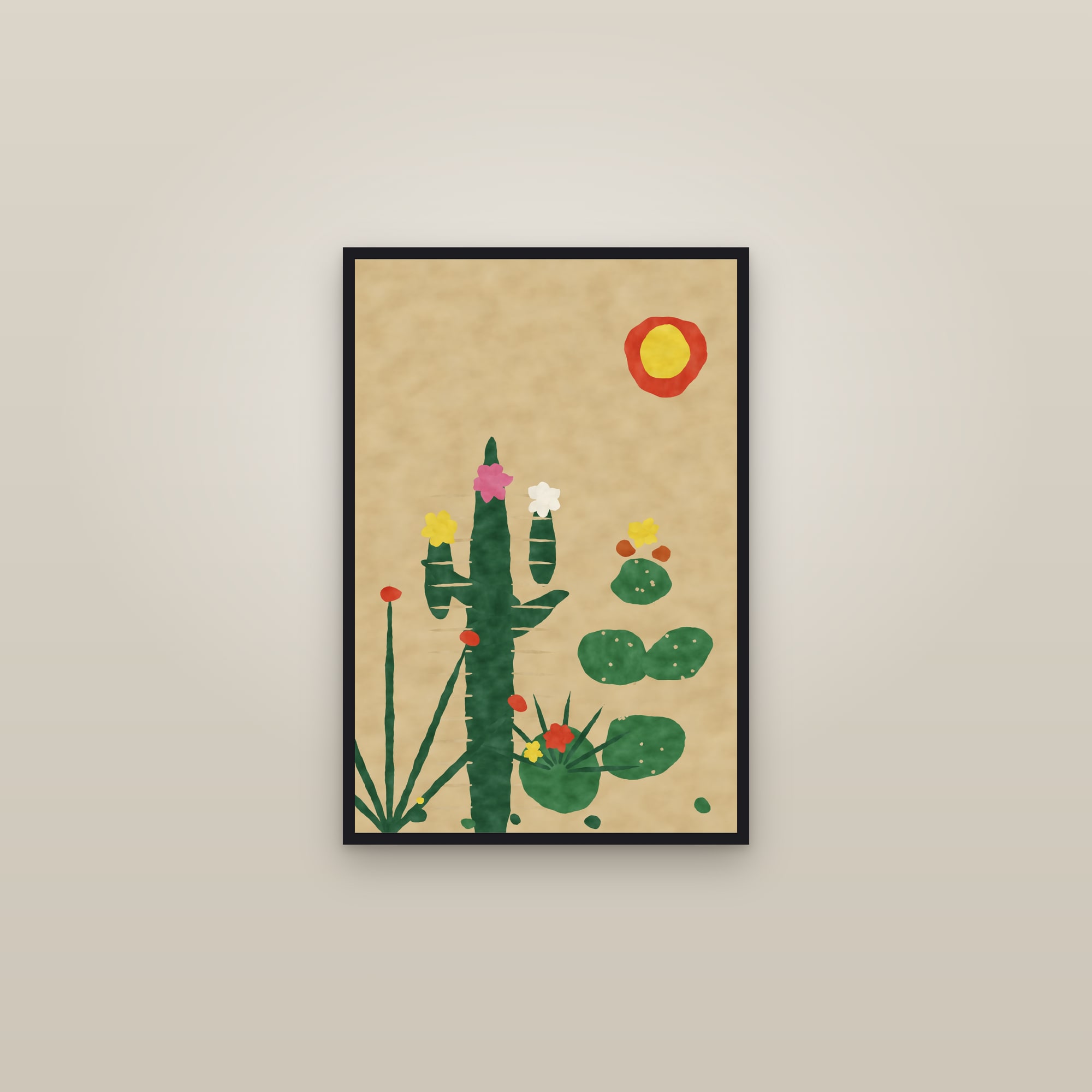 Cactus Print — The Desert Garden — framed in a gallery setting