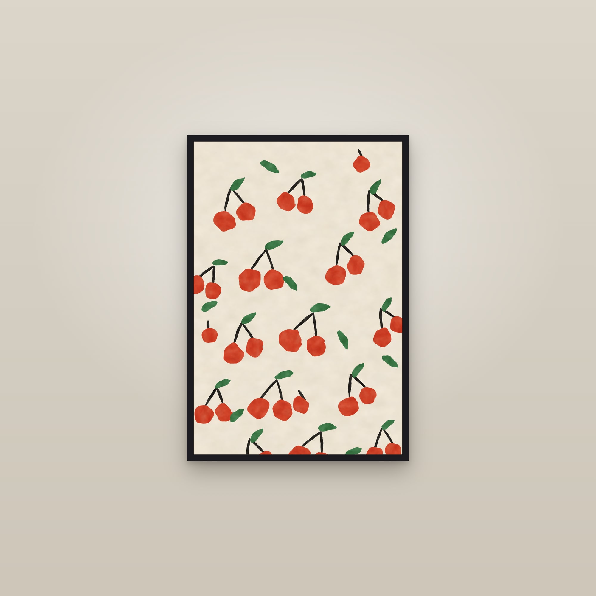 Cherry Print — The Cherry Scatter — framed in a gallery setting