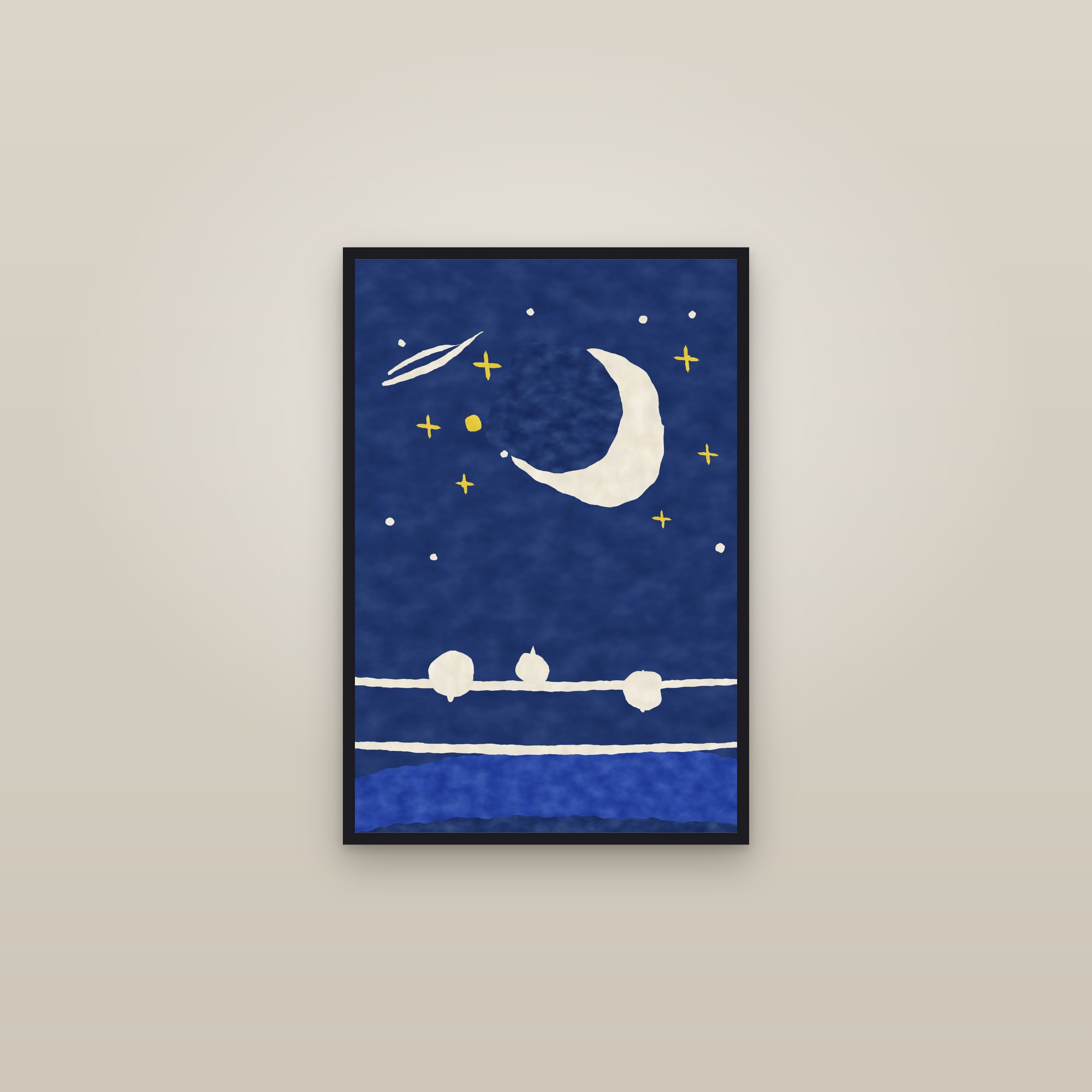 Crescent Moon Print — The Crescent Night — framed in a gallery setting