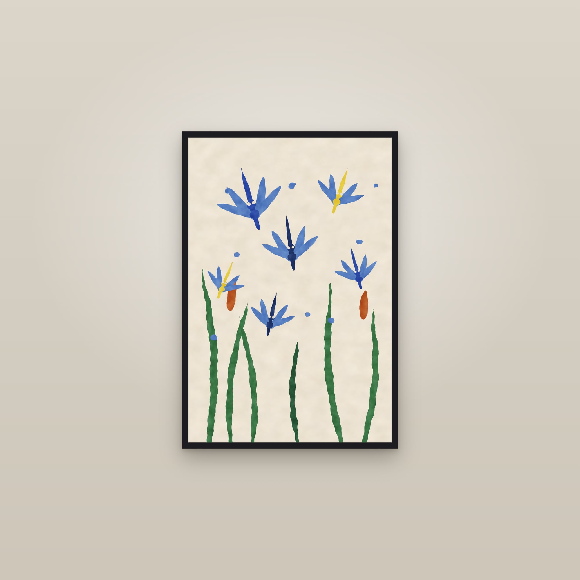 Dragonfly Print — The Dragonflies — framed in a gallery setting