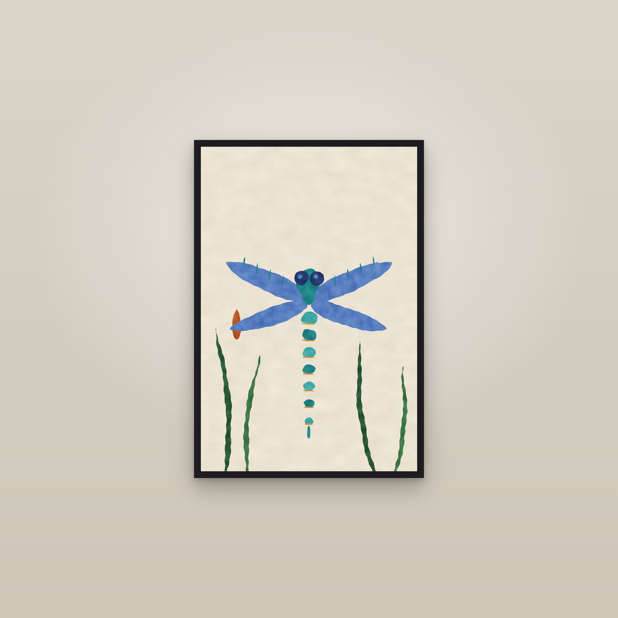 Abstract Dragonfly Print — The Dragonfly — framed in a gallery setting