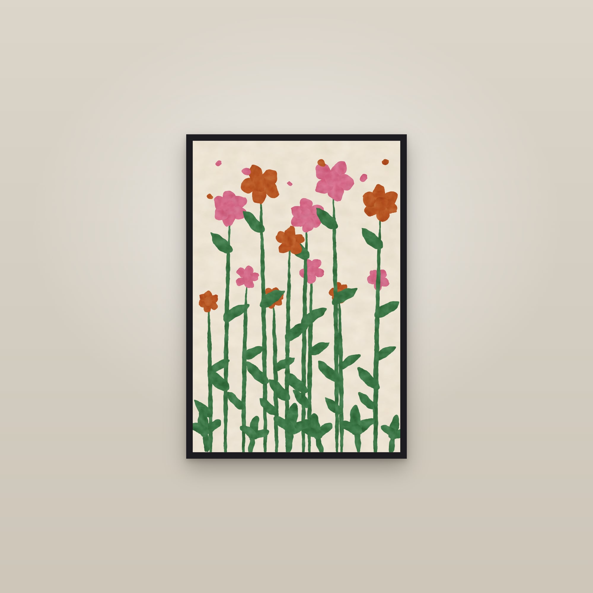 Abstract Floral Print — The Flower Field — framed in a gallery setting