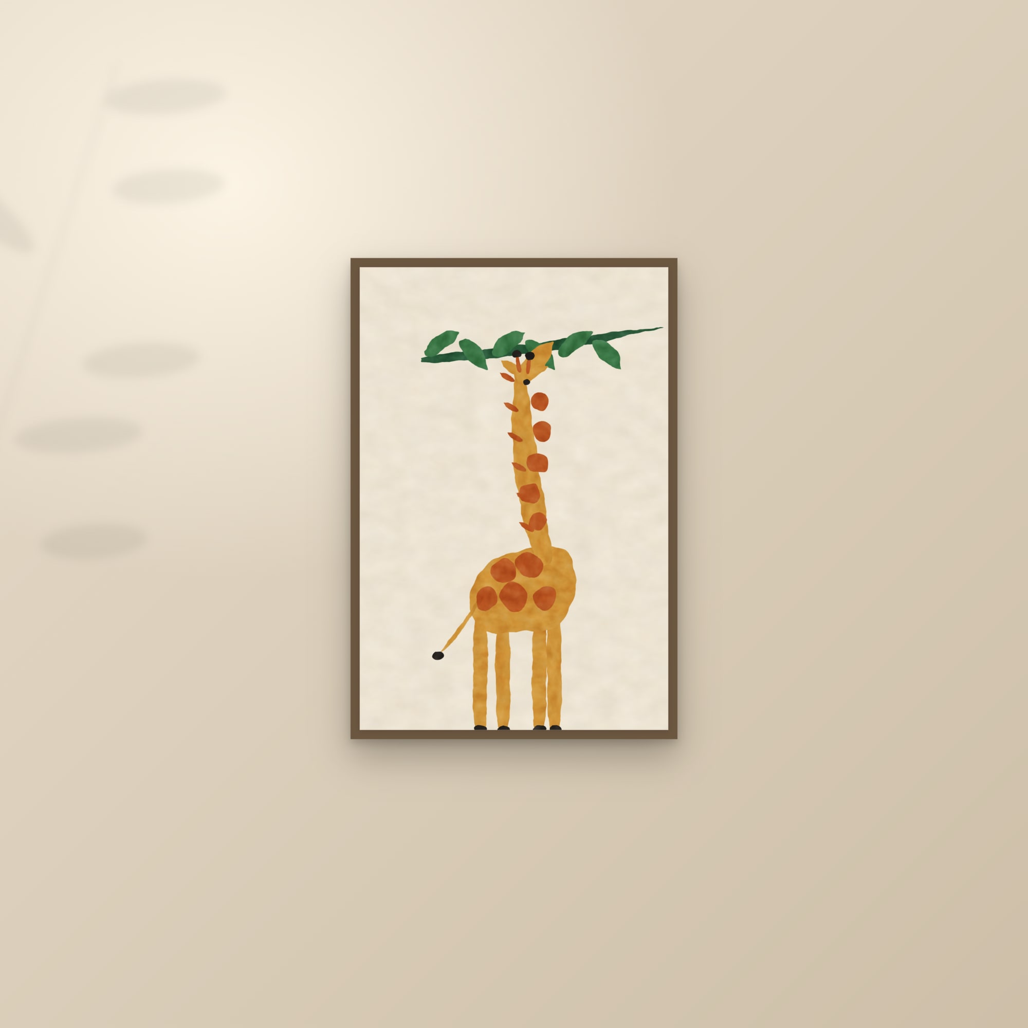 Abstract Giraffe Print — The Tall Giraffe — framed and styled on a sunlit wall