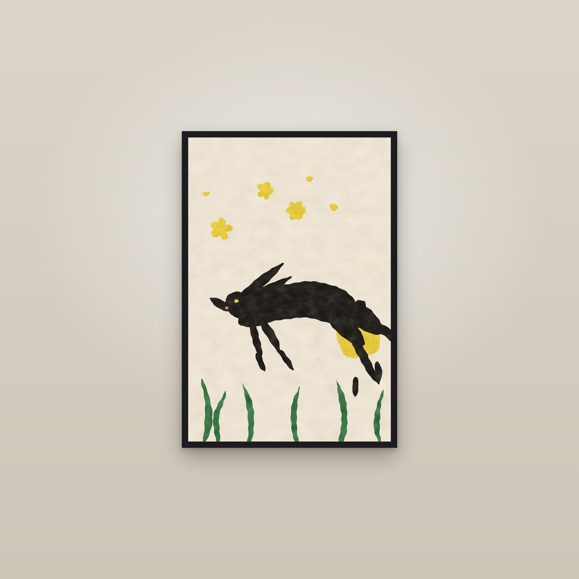 Hare Print — The Leaping Hare — framed in a gallery setting