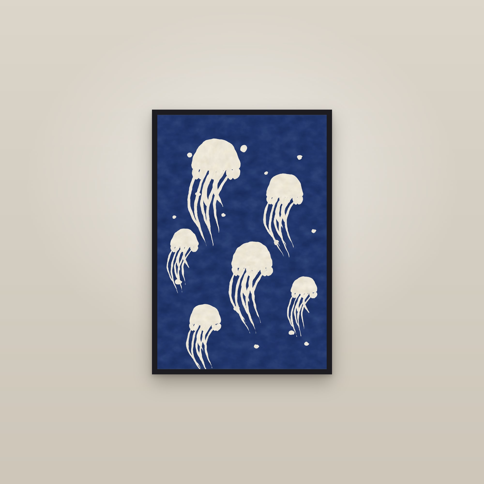 Jellyfish Print — The Jellyfish Drift — framed in a gallery setting
