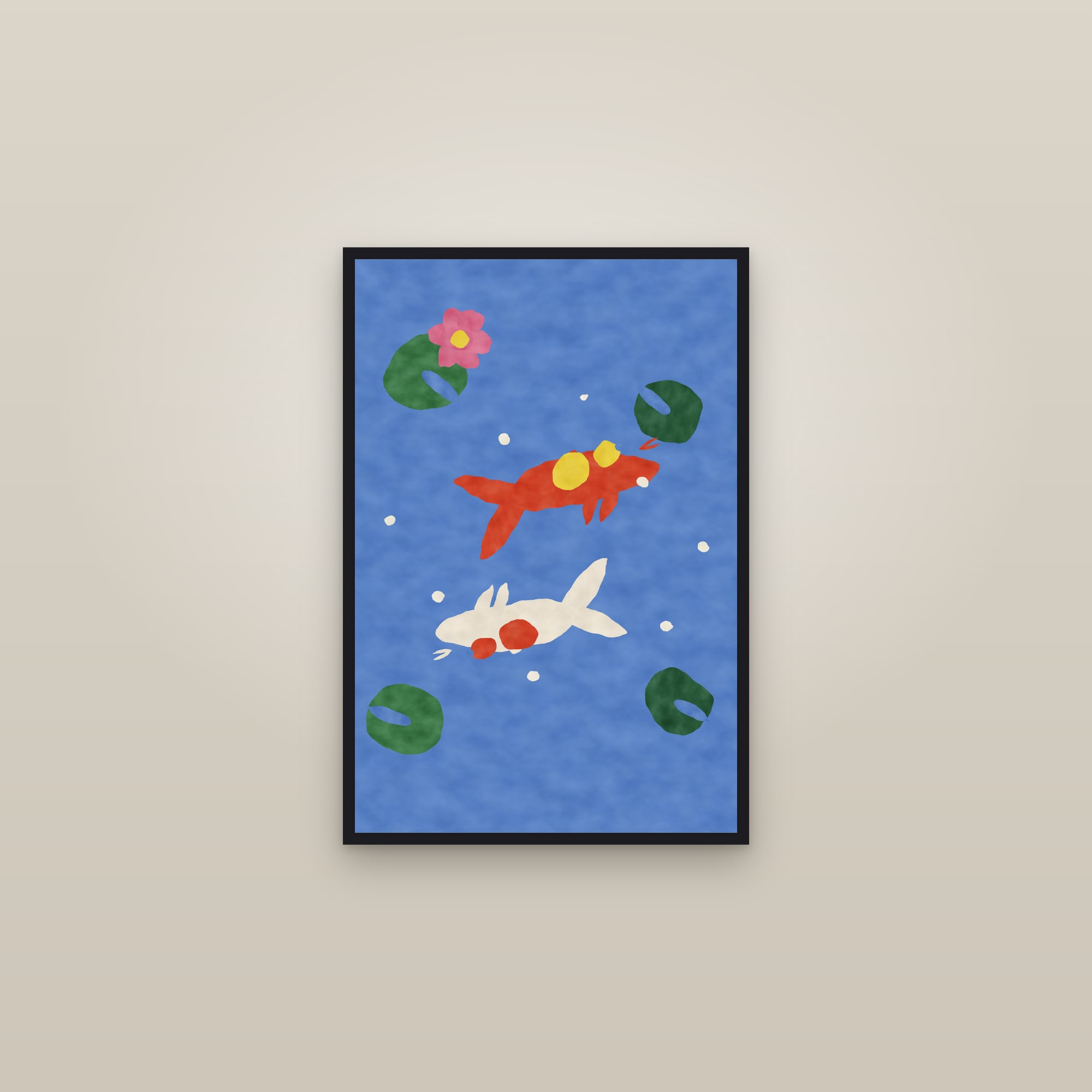 Koi Print — The Koi Pond — framed in a gallery setting