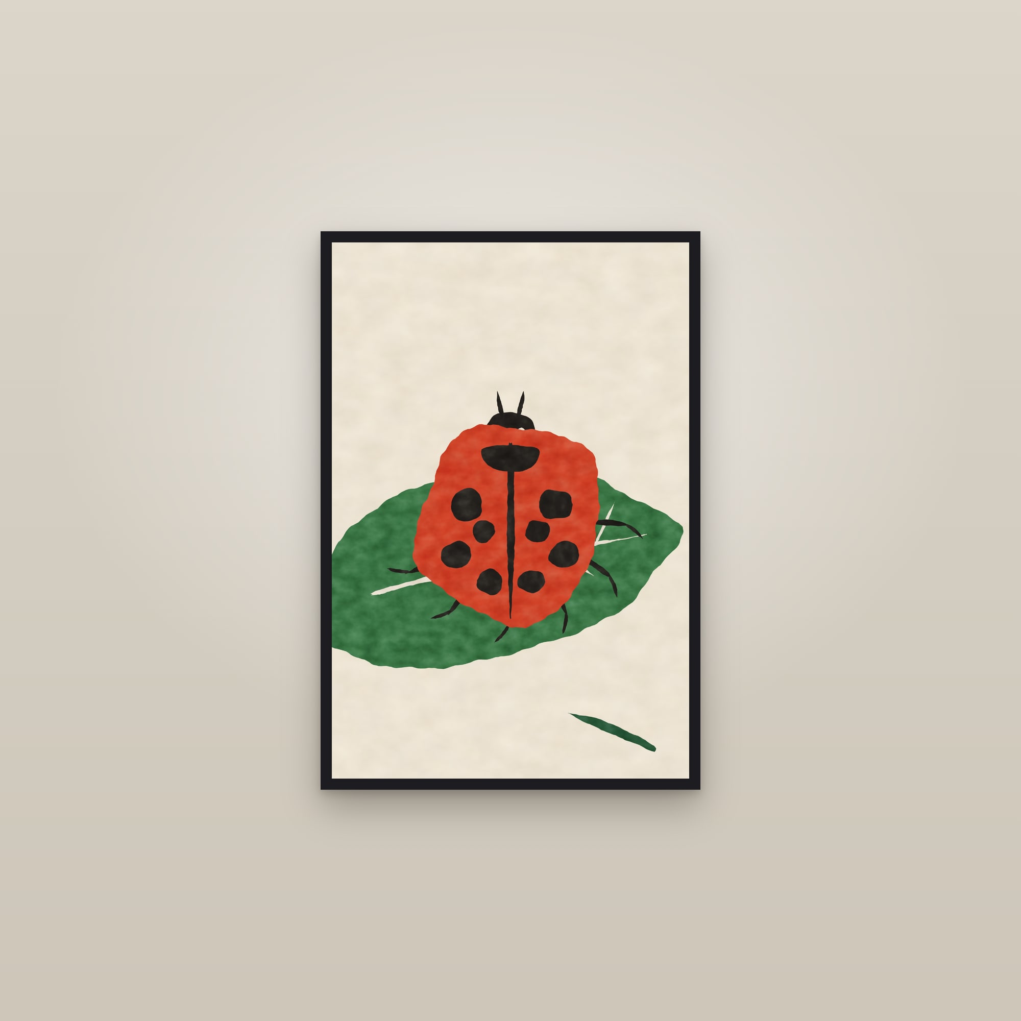 Abstract Ladybug Print — The Ladybird — framed in a gallery setting