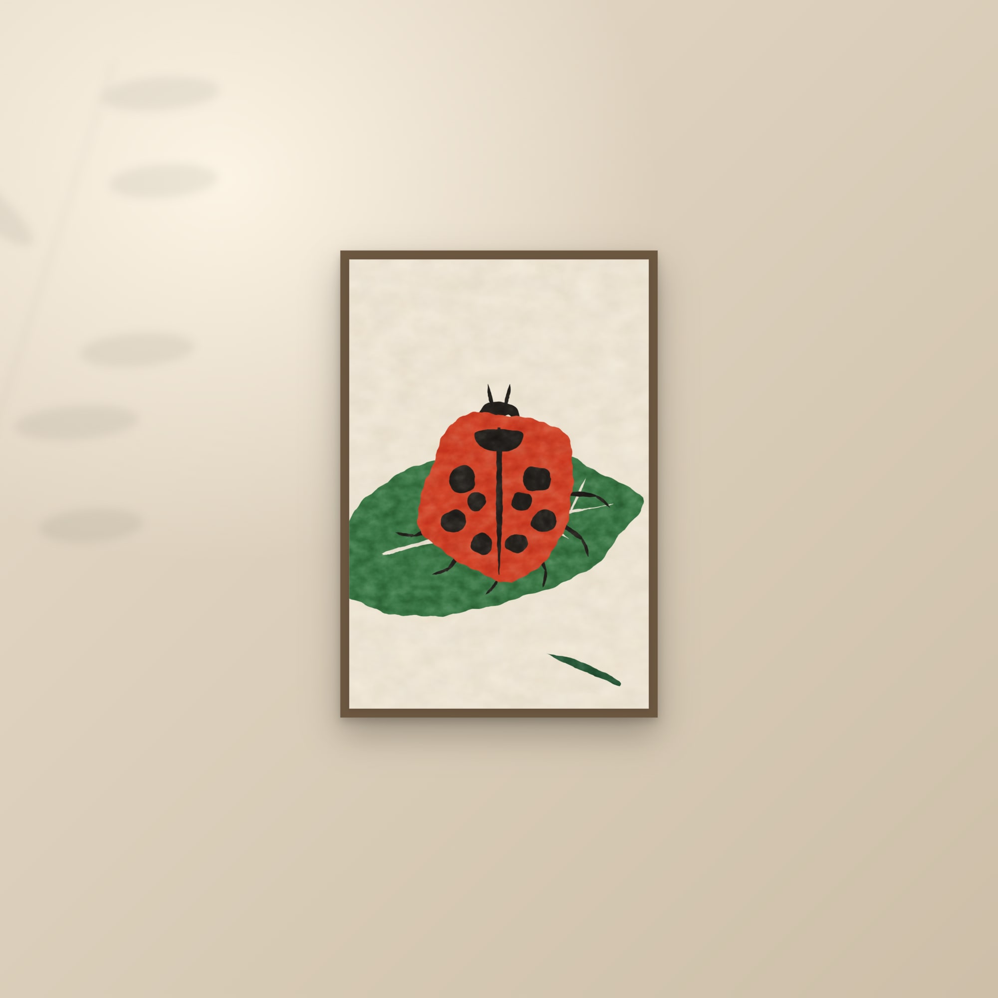 Abstract Ladybug Print — The Ladybird — framed and styled on a sunlit wall