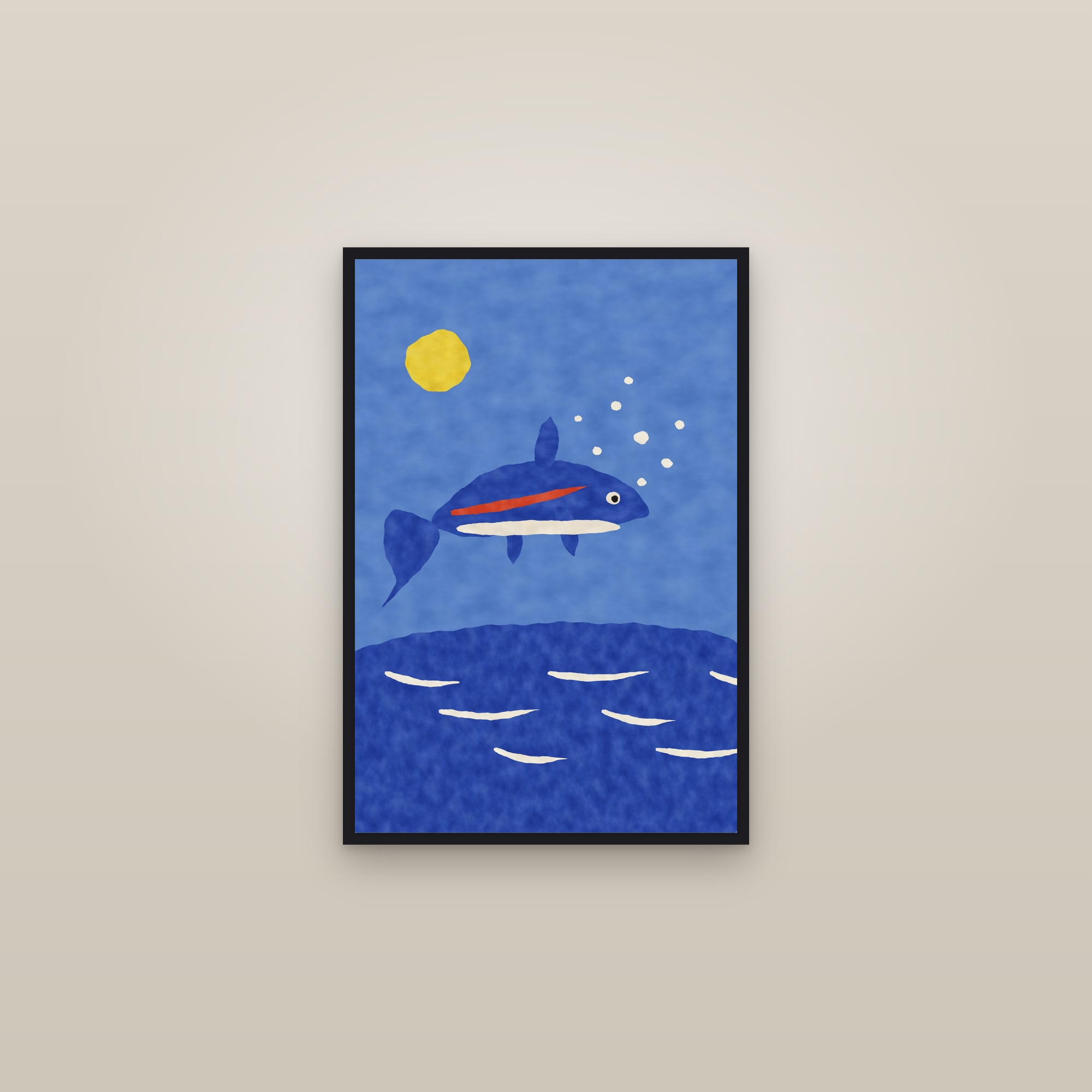 Fish Print (Leaping Trout) — The Leaping Trout — framed in a gallery setting
