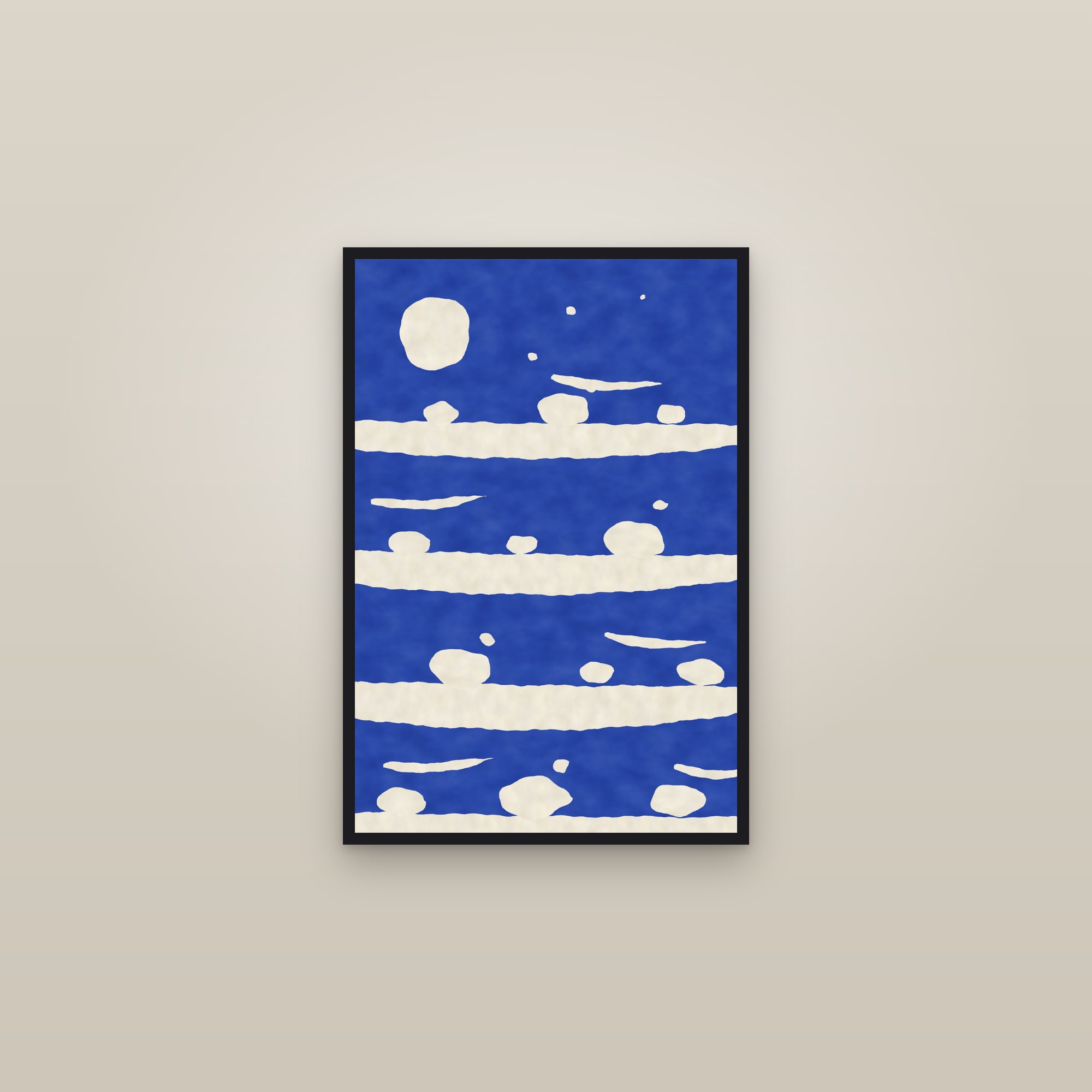 Abstract Wave Print — The Long Swell — framed in a gallery setting