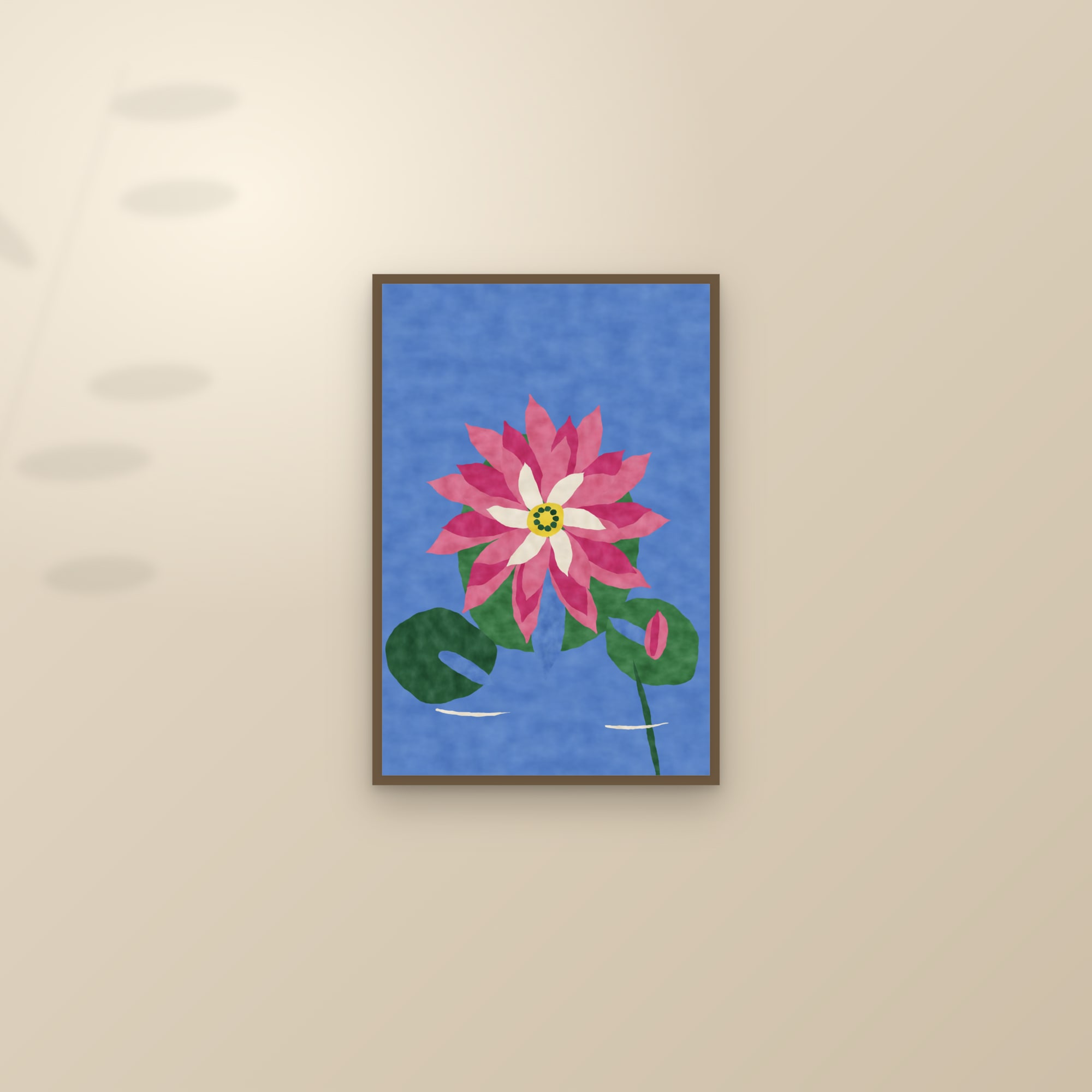 Abstract Lotus Print — The Lotus Bloom — framed and styled on a sunlit wall
