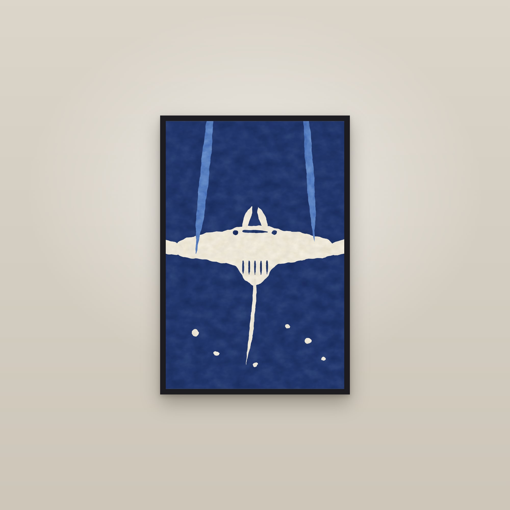 Abstract Manta Ray Print — The Manta Ray — framed in a gallery setting