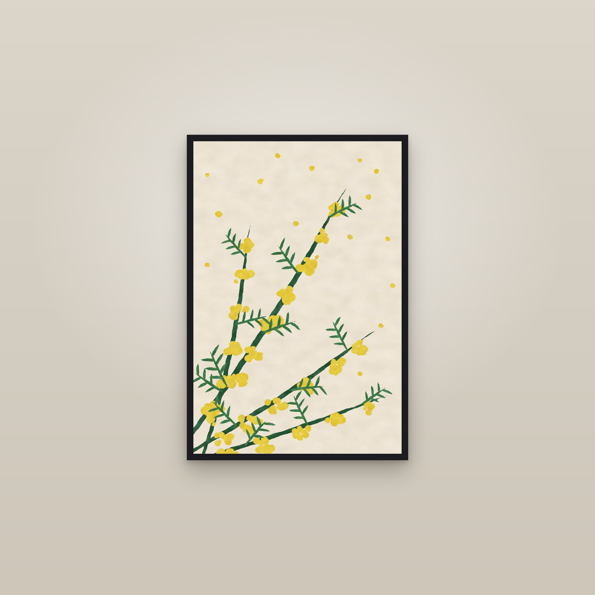 Mimosa Print — The Mimosa Branch — framed in a gallery setting
