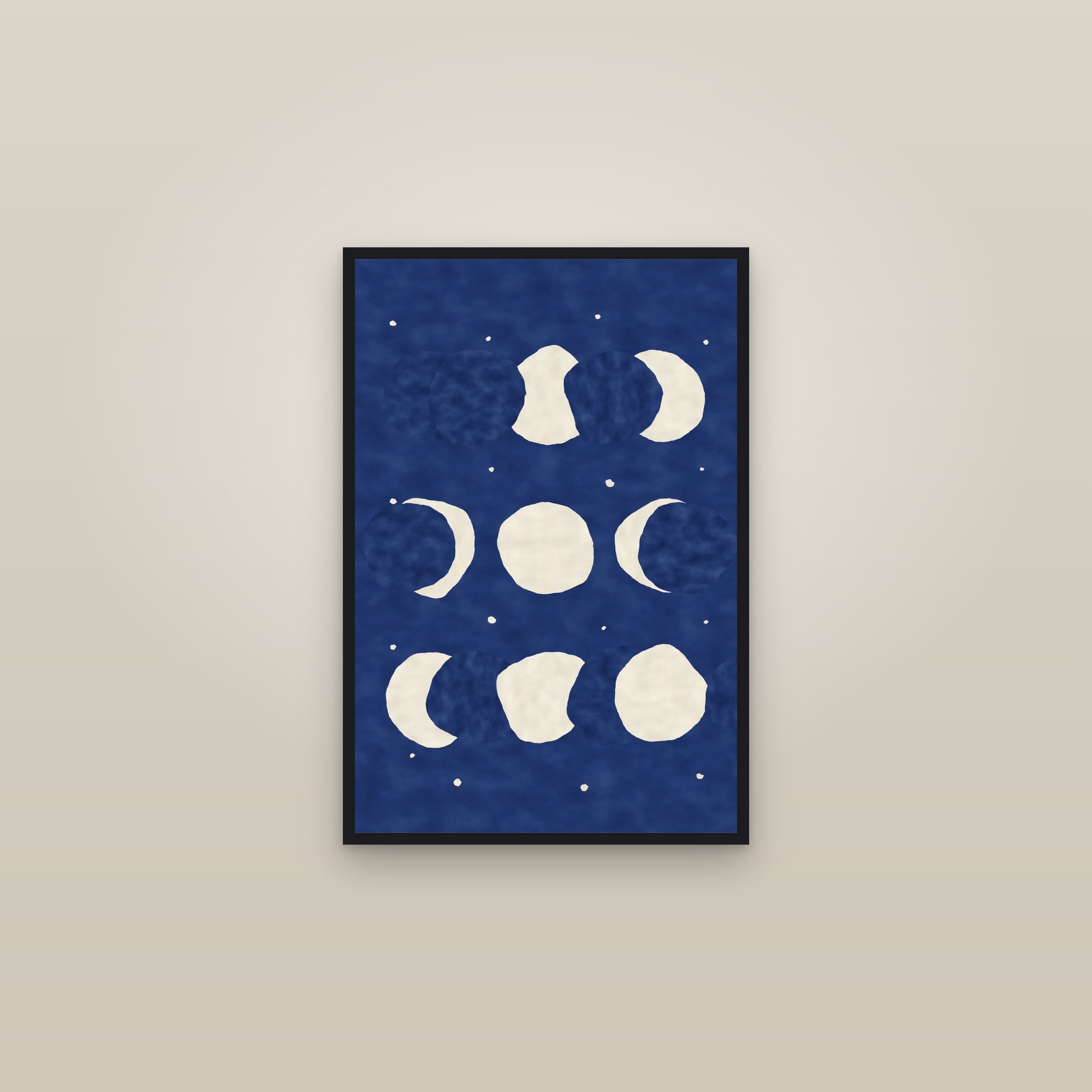 Moon Phases Print — The Lunar Phases — framed in a gallery setting