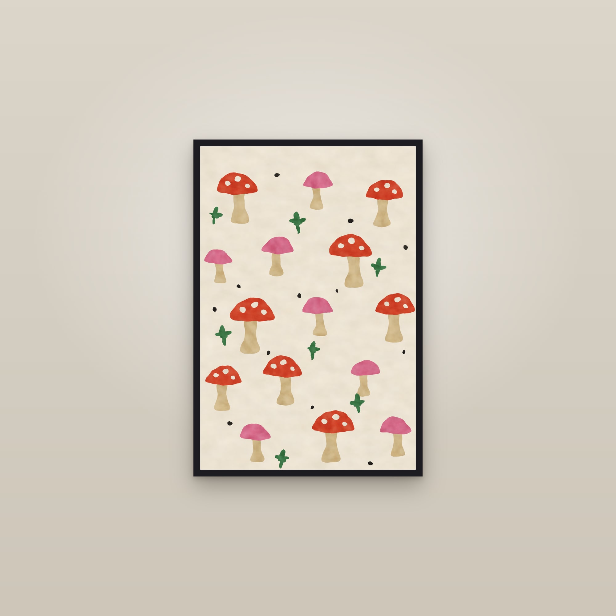 Mushroom Print — The Cut Mushrooms — framed in a gallery setting