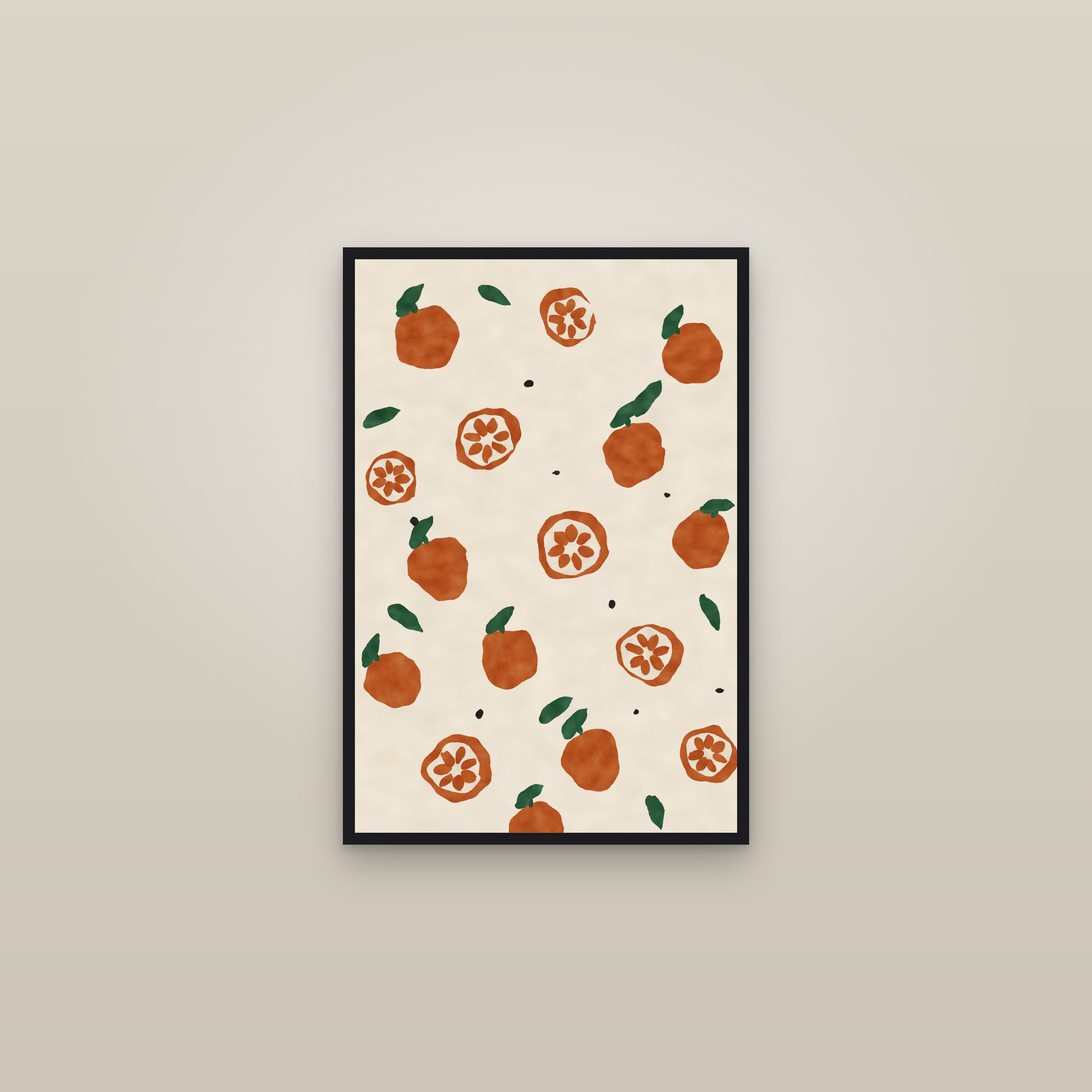 Orange Print — The Cut Oranges — framed in a gallery setting