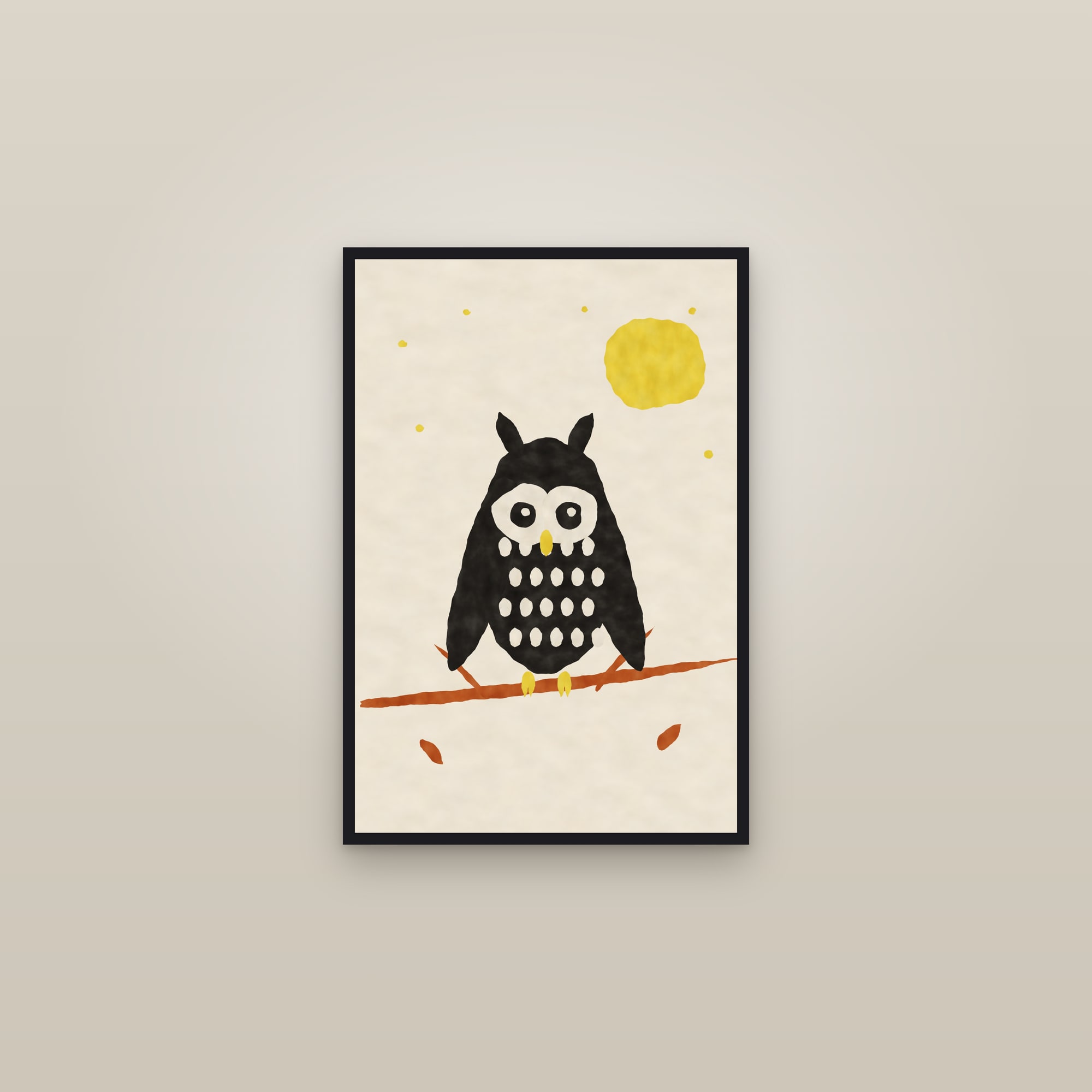 Owl Print — The Night Owl — framed in a gallery setting