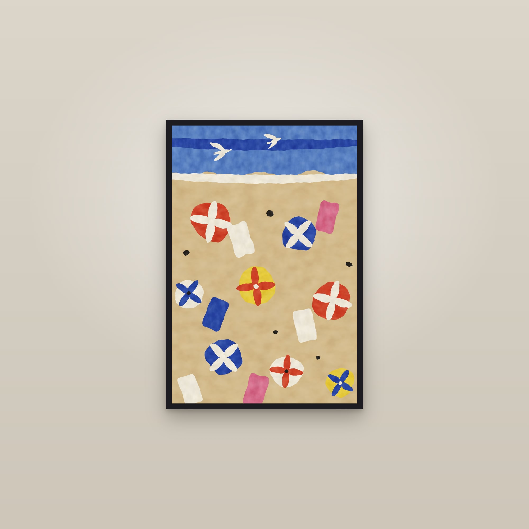 Beach Print — The Parasols — framed in a gallery setting