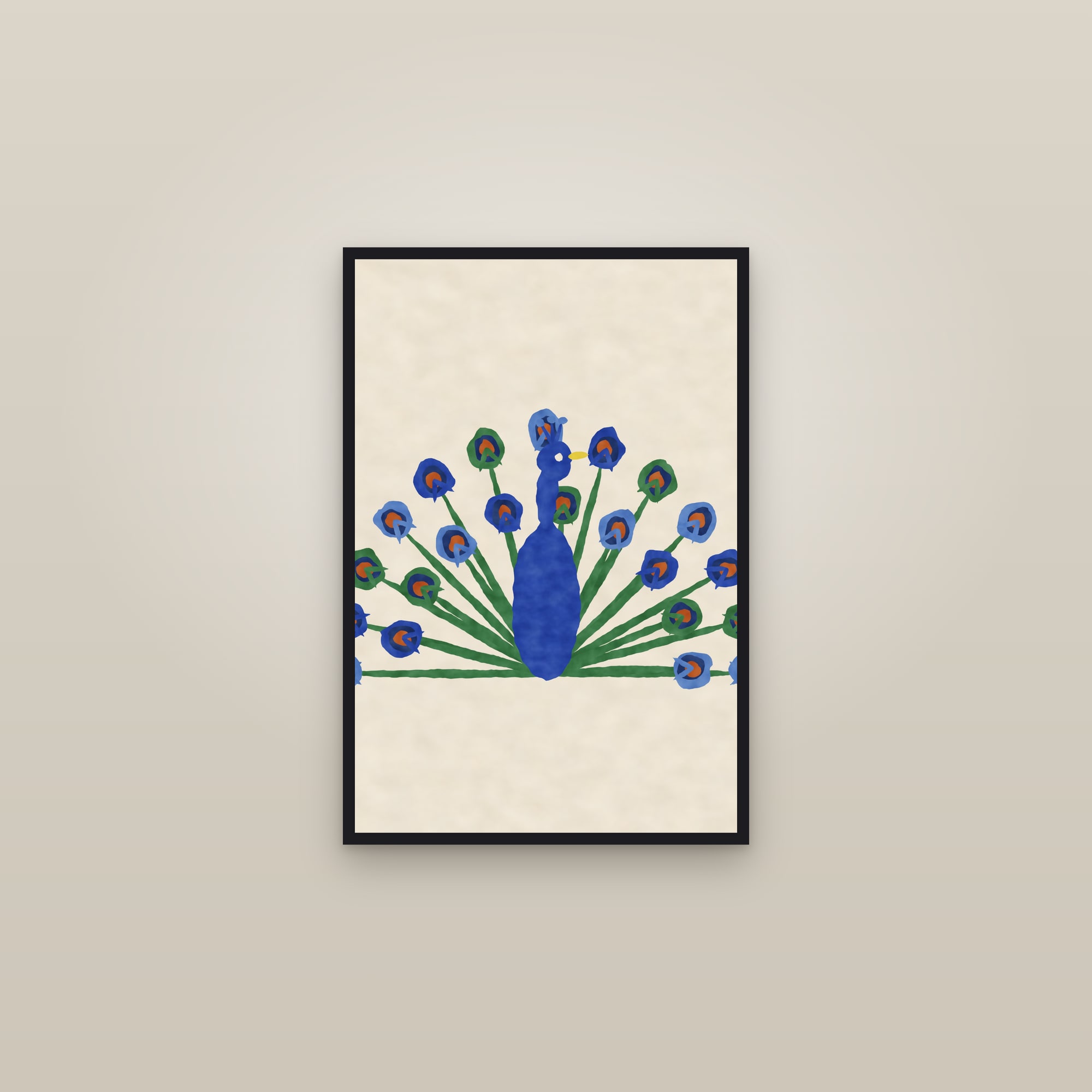 Peacock Print — The Peacock Fan — framed in a gallery setting