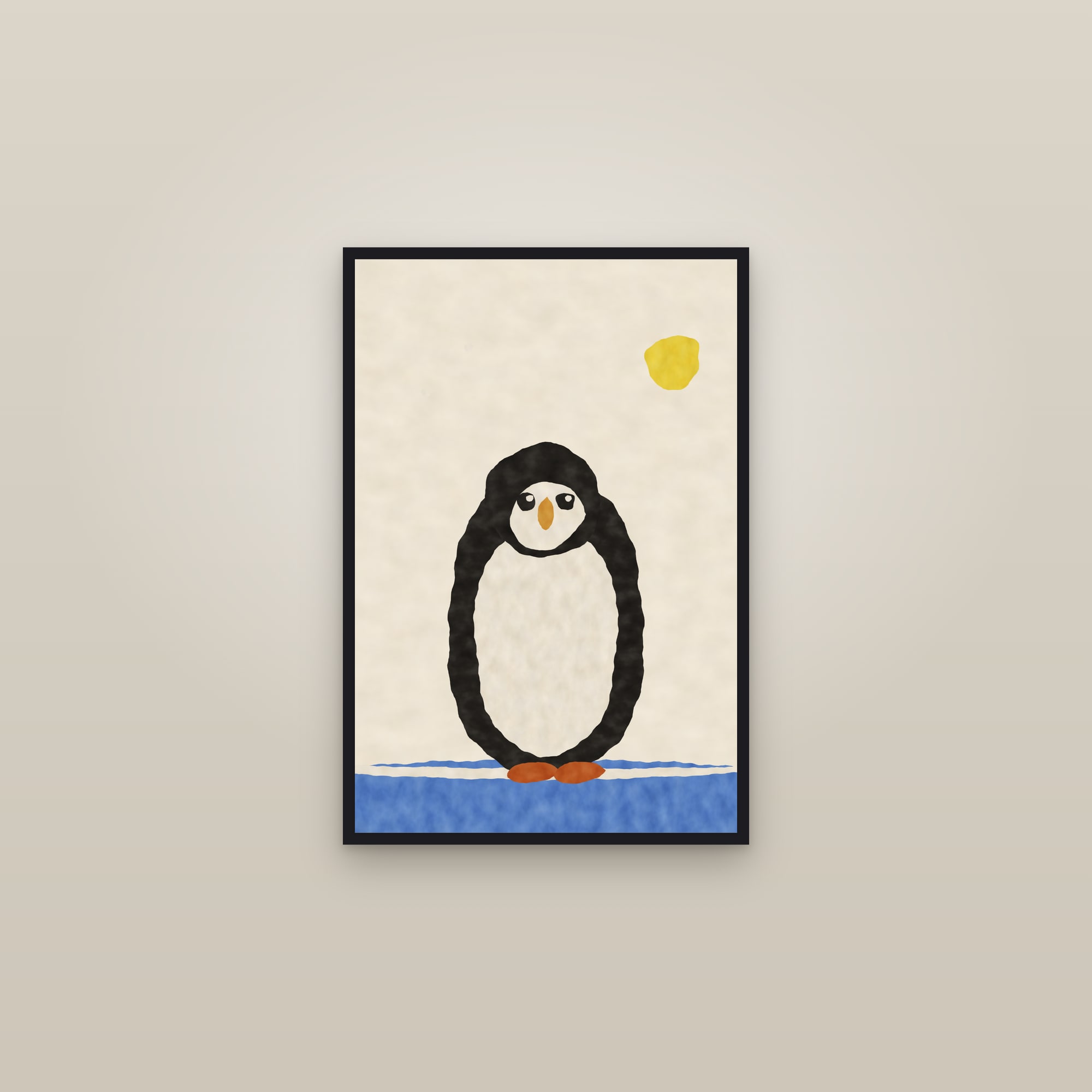 Abstract Penguin Print — The Little Penguin — framed in a gallery setting