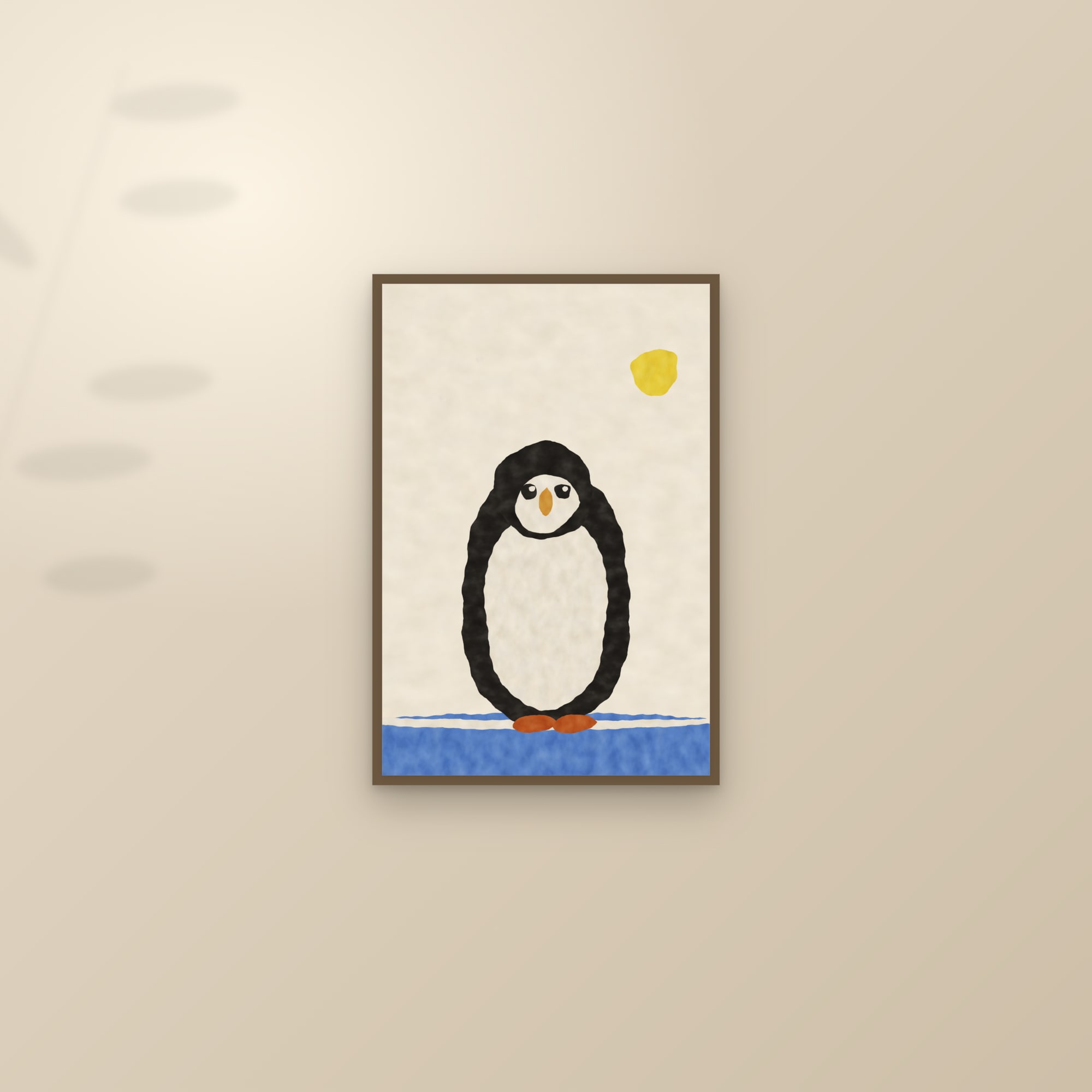 Abstract Penguin Print — The Little Penguin — framed and styled on a sunlit wall