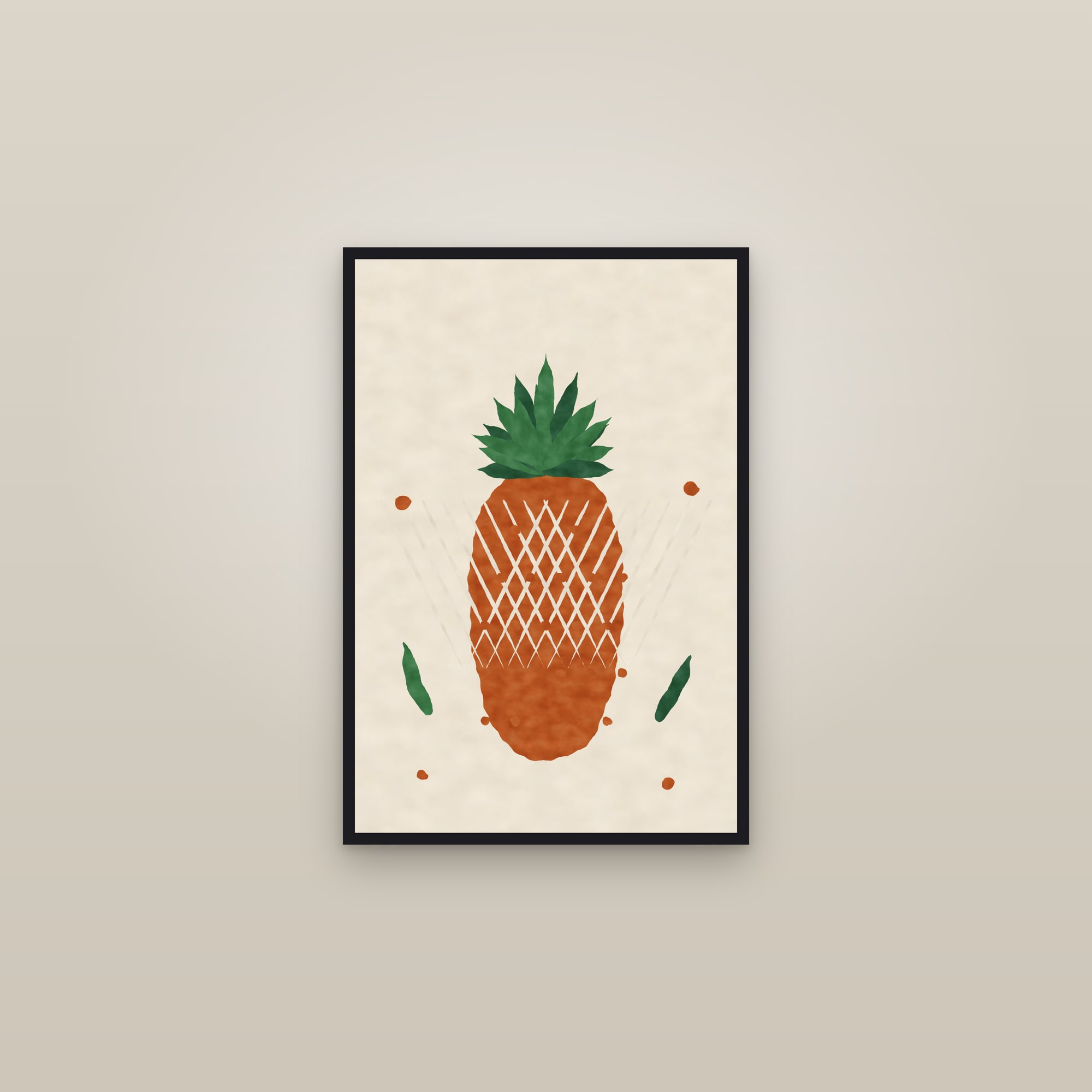 Pineapple Print — The Golden Pineapple — framed in a gallery setting