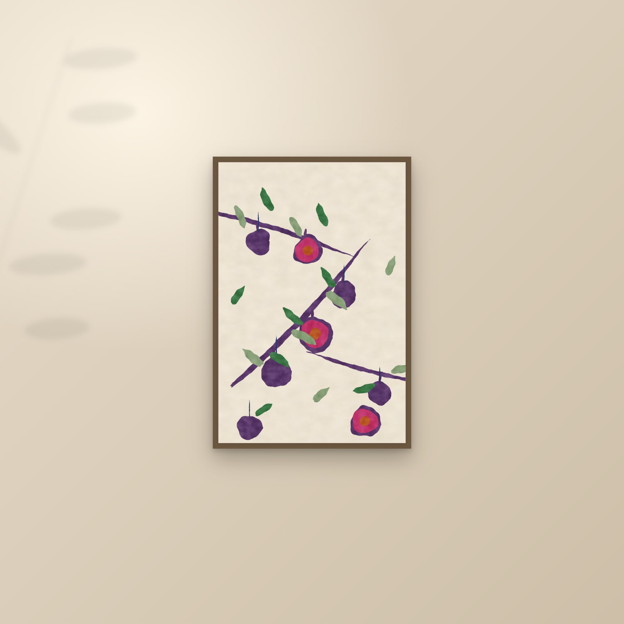 Plum Print — The Plum Branch — framed and styled on a sunlit wall
