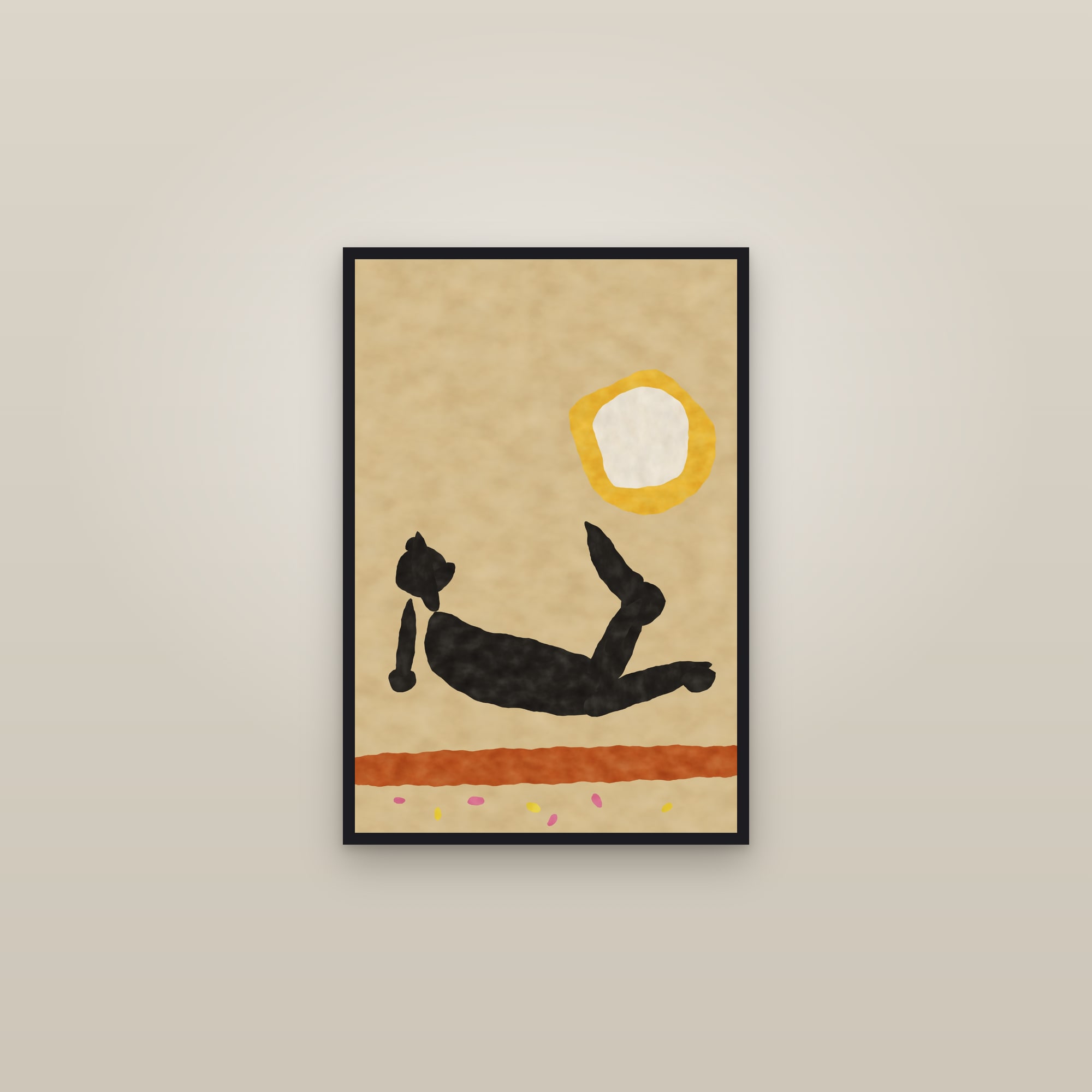 Figure Print (Reclining Figure) — The Repose — framed in a gallery setting