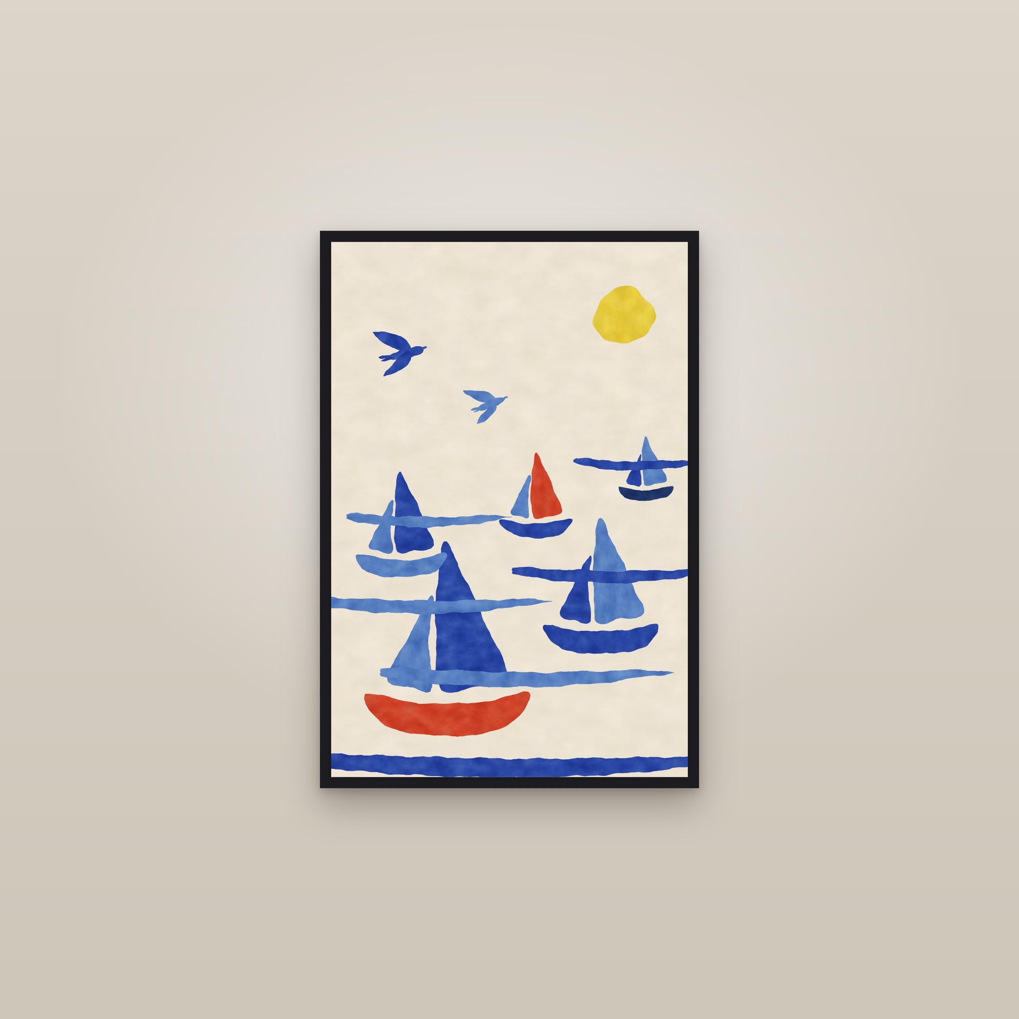 Sailboat Print — The Regatta — framed in a gallery setting