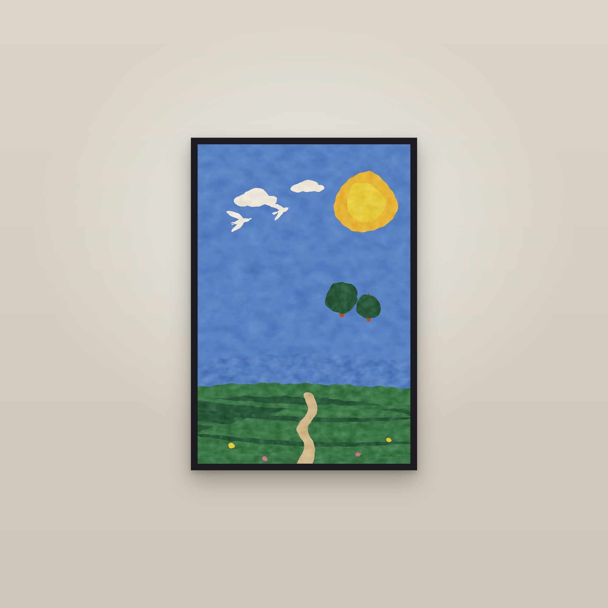 Landscape Print — The Rolling Hills — framed in a gallery setting